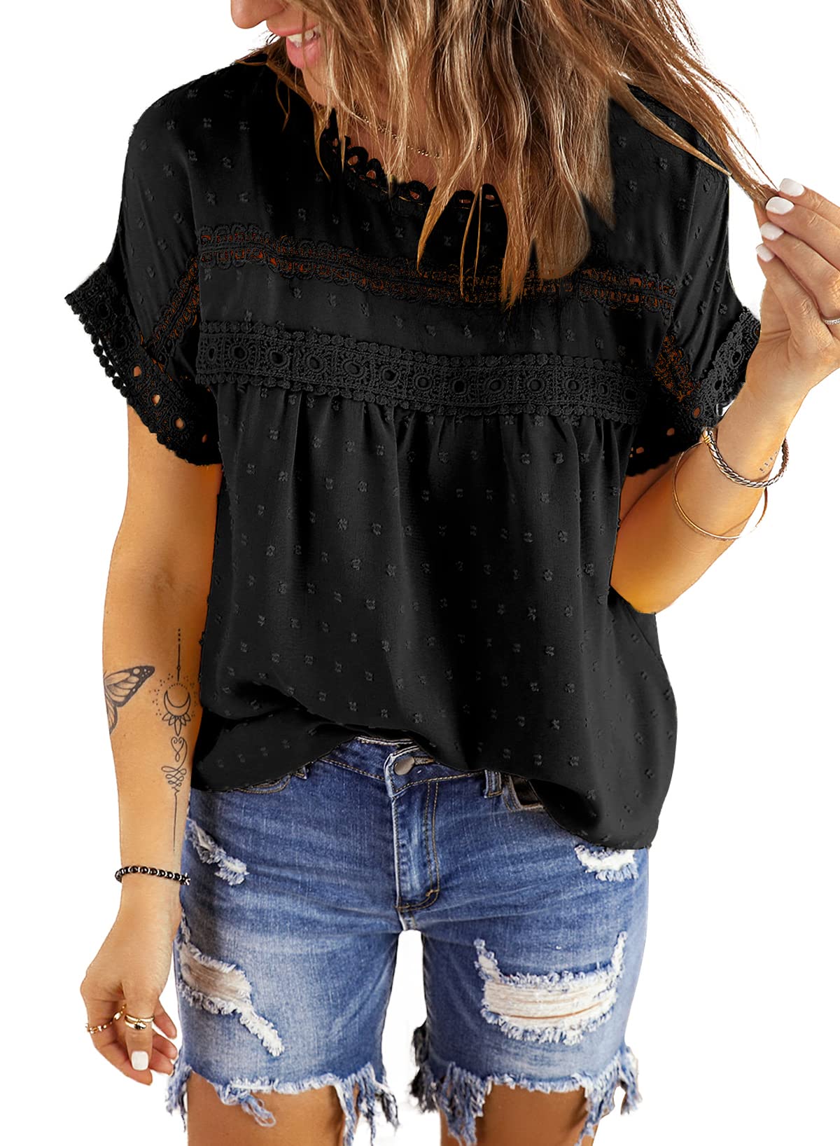 CHICZONE Women Short Sleeve Shirt Crew Neck Summer Blouse Casual Chiffon Tops
