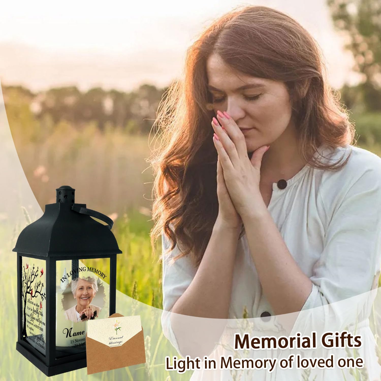 Personalized Photo Memorial Lanterns for Loss of Mother Father, Cardinal Lanterns Sympathy Remembrance Gifts for Loss of Loved with LED Candle, Garden Decoration Condolence Lantern Indoor/Outdoor