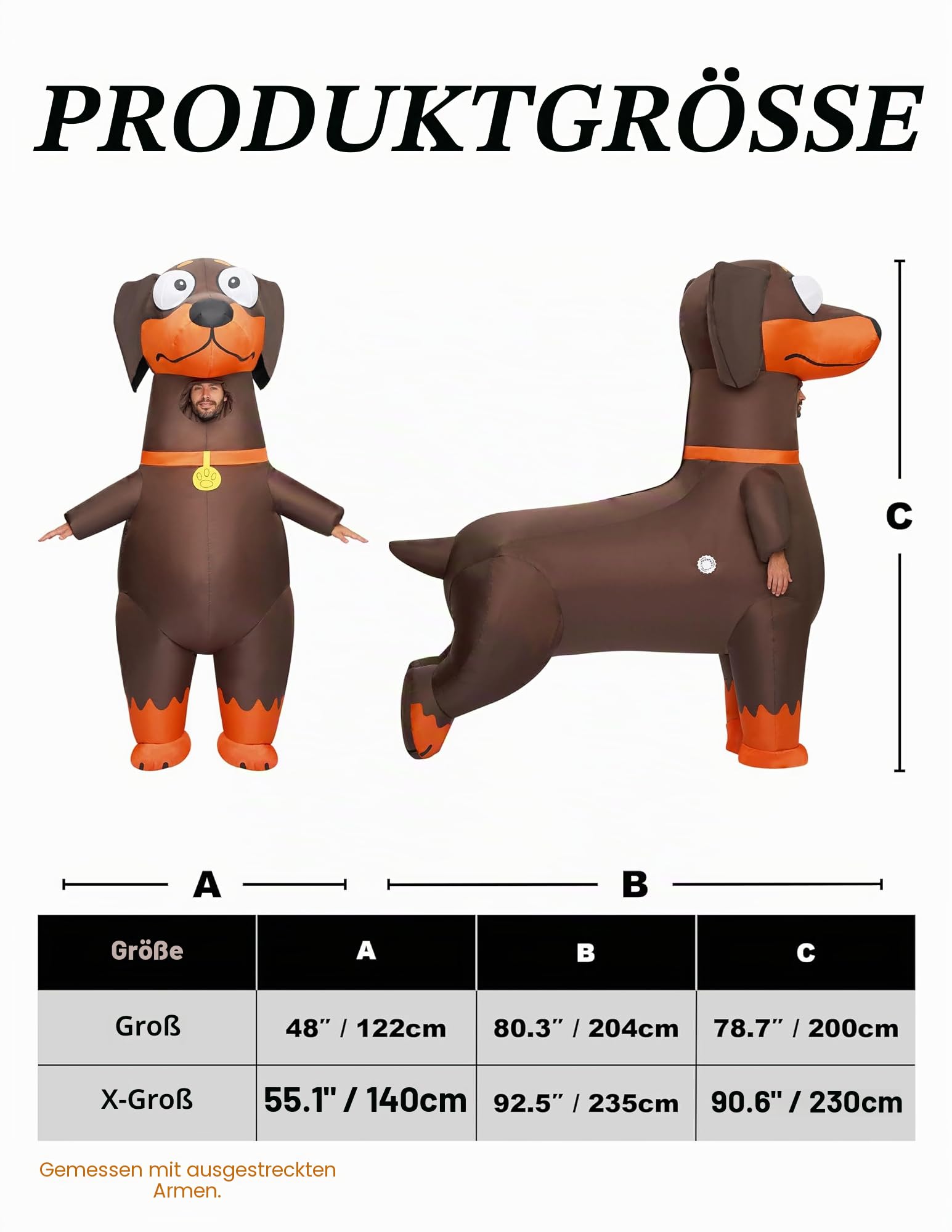 Spooktacular Creations Aufblasbare Kostüme für Erwachsene, Ganzkörper-Dackel, aufblasbares Hundekostüm, für Halloween-Kostüm, Cosplay, Welpen-Themenpartys, Braun, L