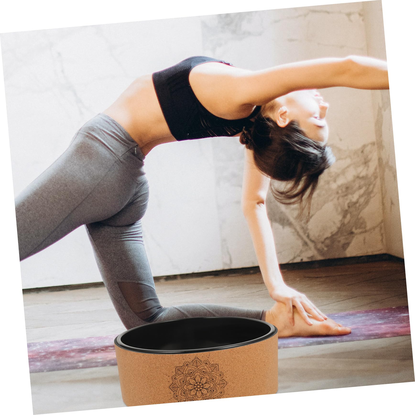 Hemobllo Ruota Yoga in Sughero Antiscivolo per Flessioni All’indietro, Rullo Circolare per Pilates e Fitness, Strumento per Stabilità, Flessibilità e Allenamento Schiena, Adatta a Donne