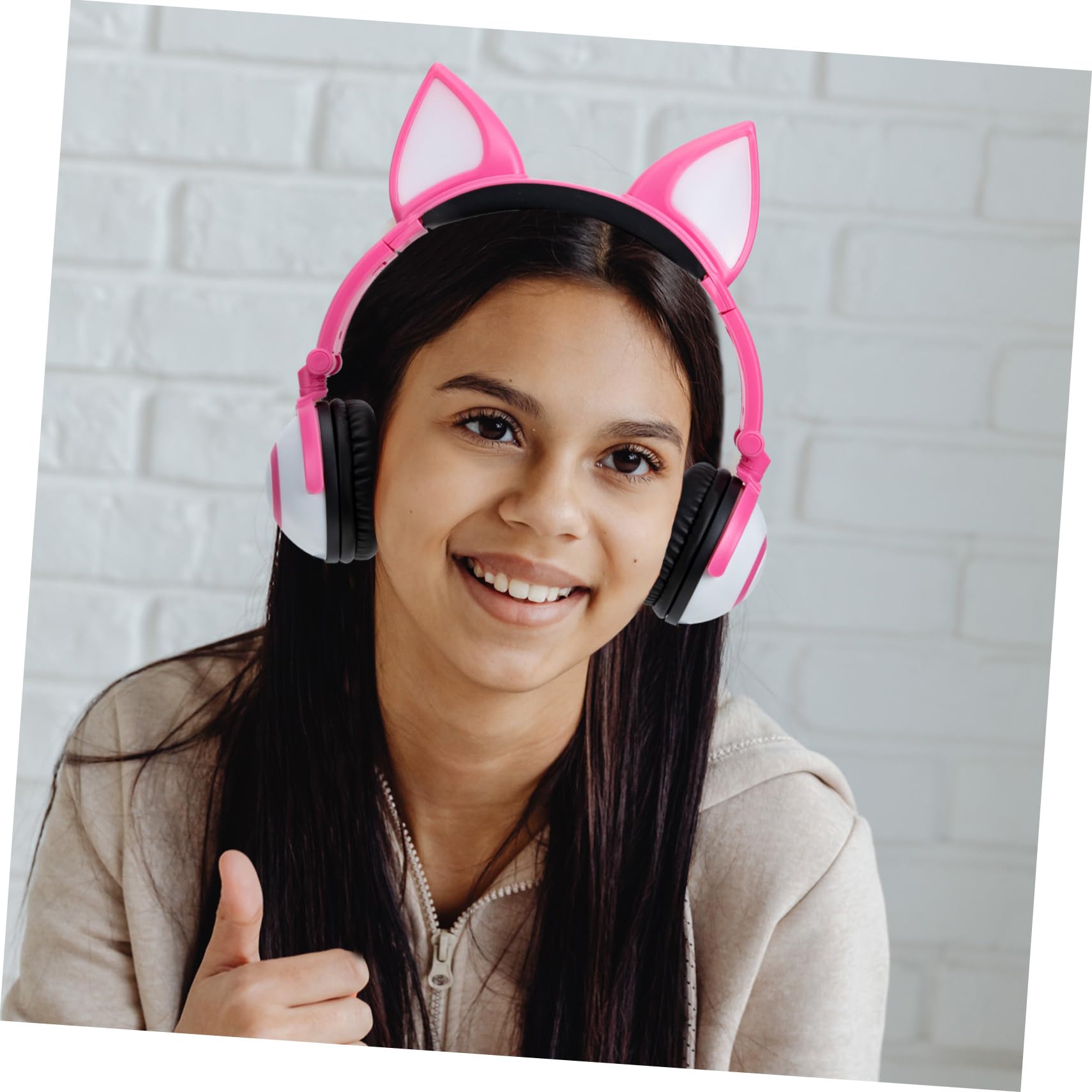 SHINEOFI Cuffie da Gatto per Bambini Orecchie Luminose Rosa | Design Ergonomico, Effetto Luce D'atmosfera, Pvc Skin-friendly, Jack Dritto da 3, 5mm