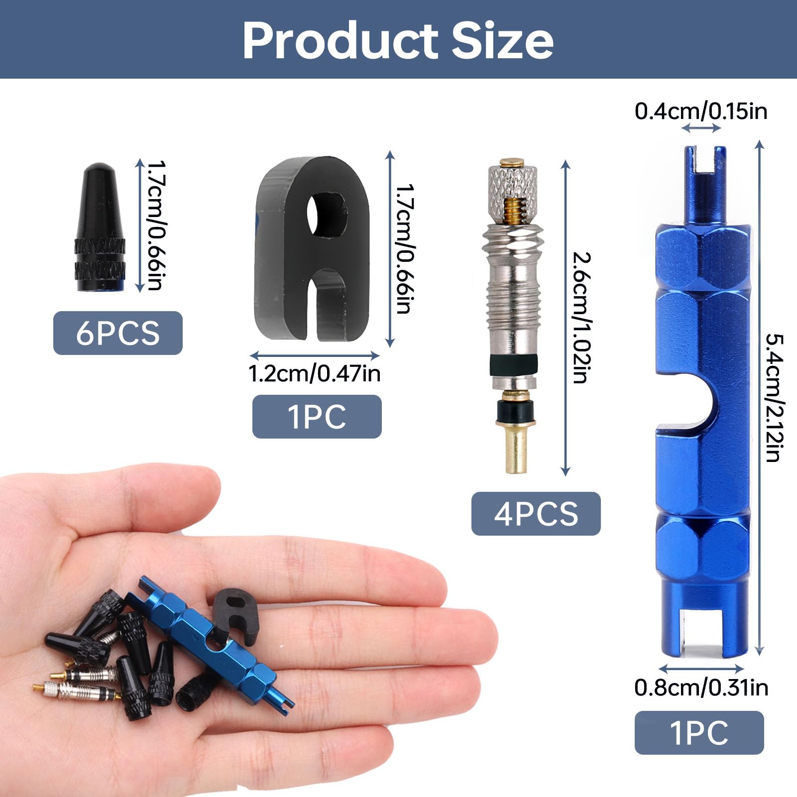 Kit 12 Pièces Adaptateur Valve Presta – Obus Cuivre, Démonte-obus, Clé, Bouchons – Pour VTT, Route, Gravel, Tubeless – Jusqu'à 120 PSI