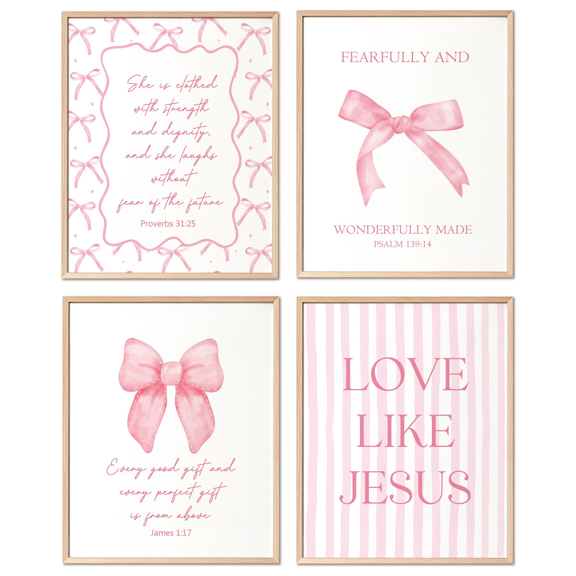 Kaderas Women's Pink Bow Posters Coquette Room Decor Wall Art For College Teen Girls, Aesthetic Christian Prints For Room Dorm Decor
