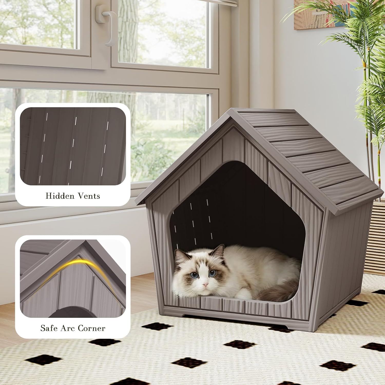 Outdoor Cat House for Outside Indoor Use, Weatherproof Resin Outdoor Cat Shelter for Small, Medium, Large Cats, Easy Assembly(Gray)