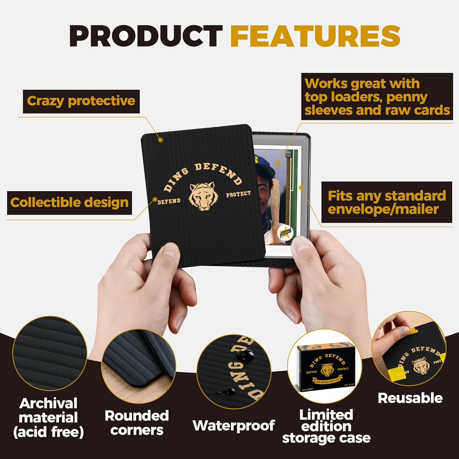 510 Pack Ding Defend Trading Card Shipping Protectors Hard Plastic Card Slab - Tiger Design Card Guard for Collectible Cards, Card Mailing Supplies & Hobby Supplies - 3.5 x 4.5 Inches, Packaging Pads