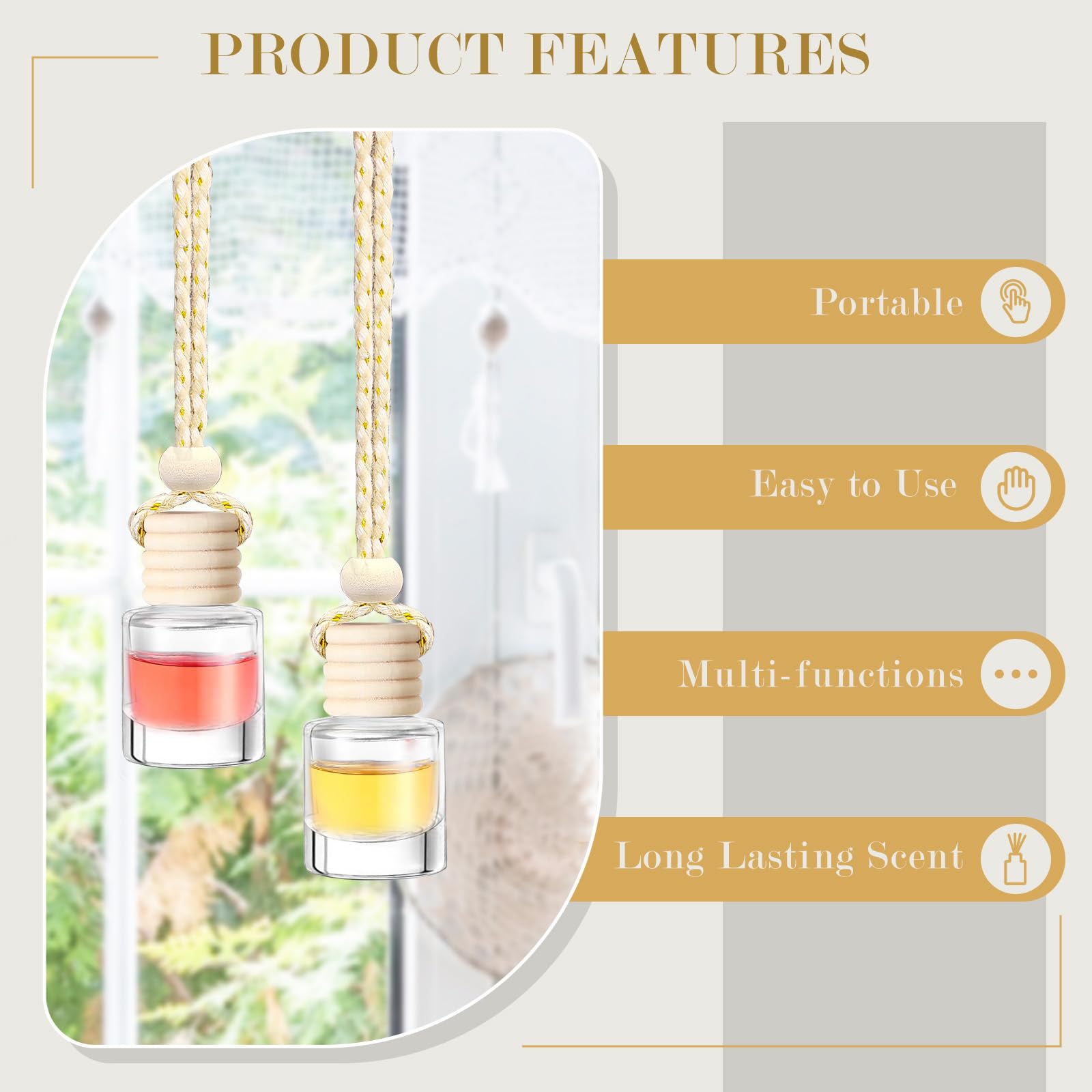 200 ambientadores colgantes de 8 ml para coche, botellas difusoras de aceites esenciales vacías transparentes para aromaterapia, fragancia, perfume, colgante, frascos de vidrio, decoración
