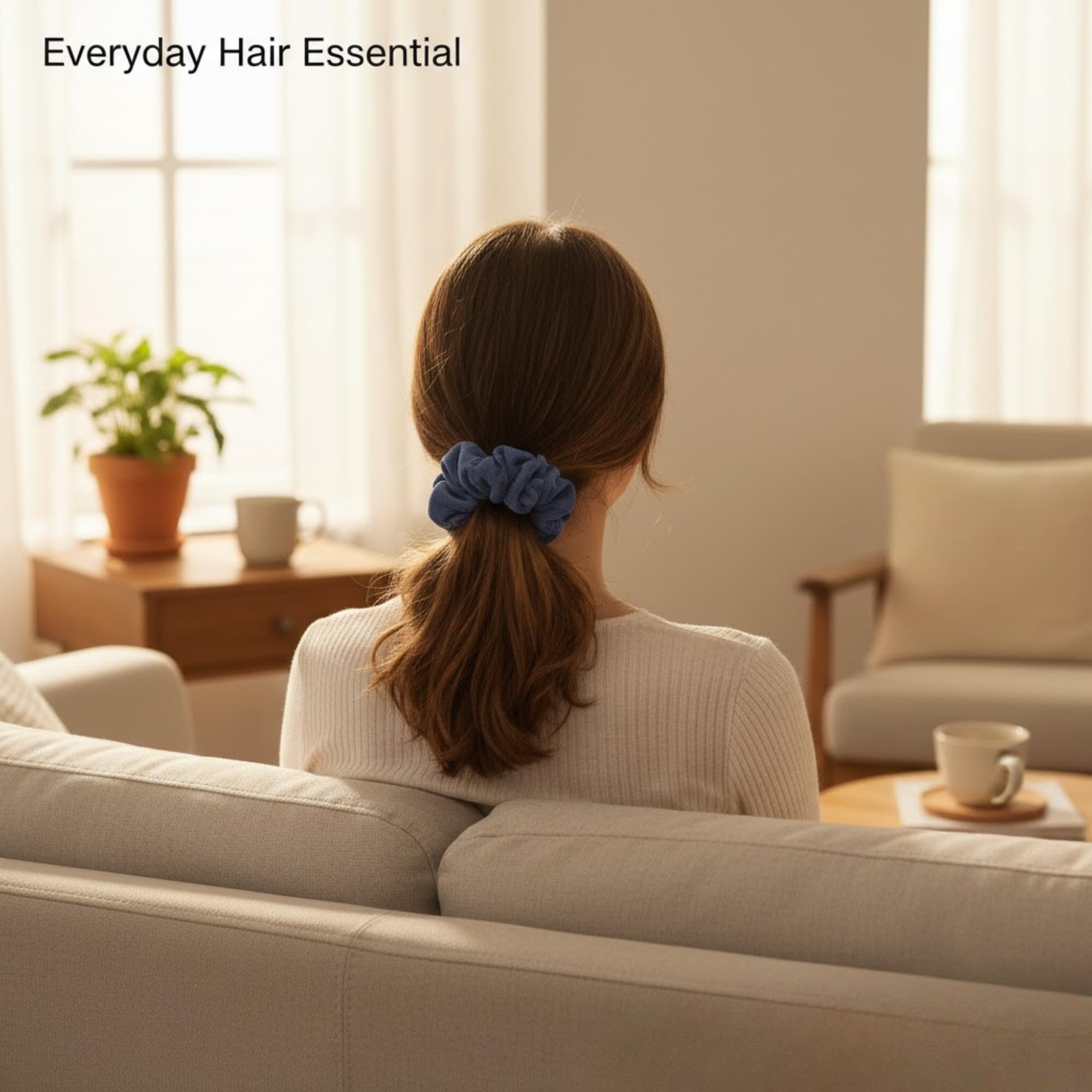 HAIRBERRY® Corduroy Scrunchie for Women | Denim Blue Textured Hair Tie | Soft No-Breakage Ponytail Holder for Thick & Curly Hair | Set of 1 4