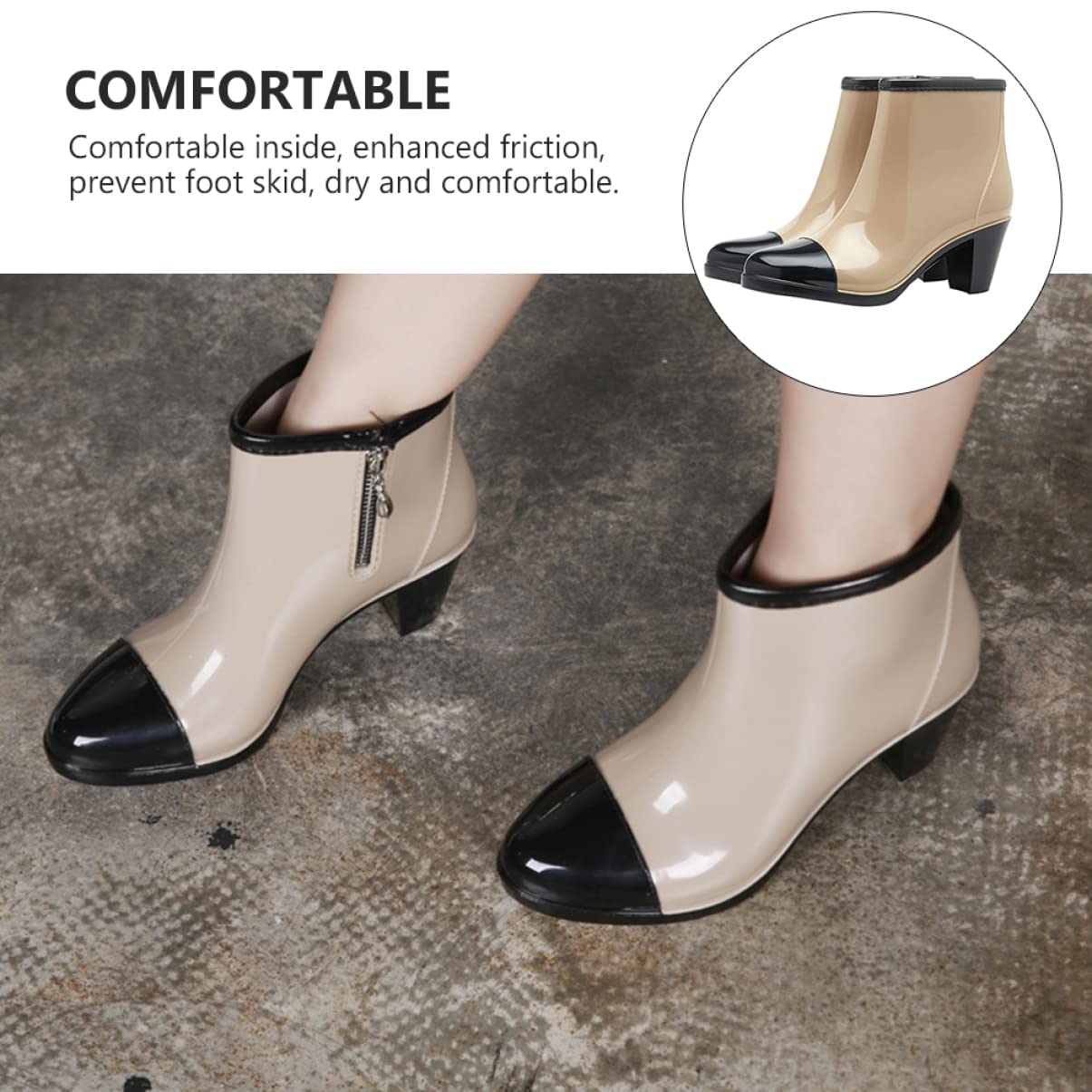 Botas De Agua De Mujer Tacones De Bota Botas Cortas Para Mujer Tacones Oxford Para Mujer De Mujer Botas De Lluvia De Tacón Alto Black De Polivinilo
