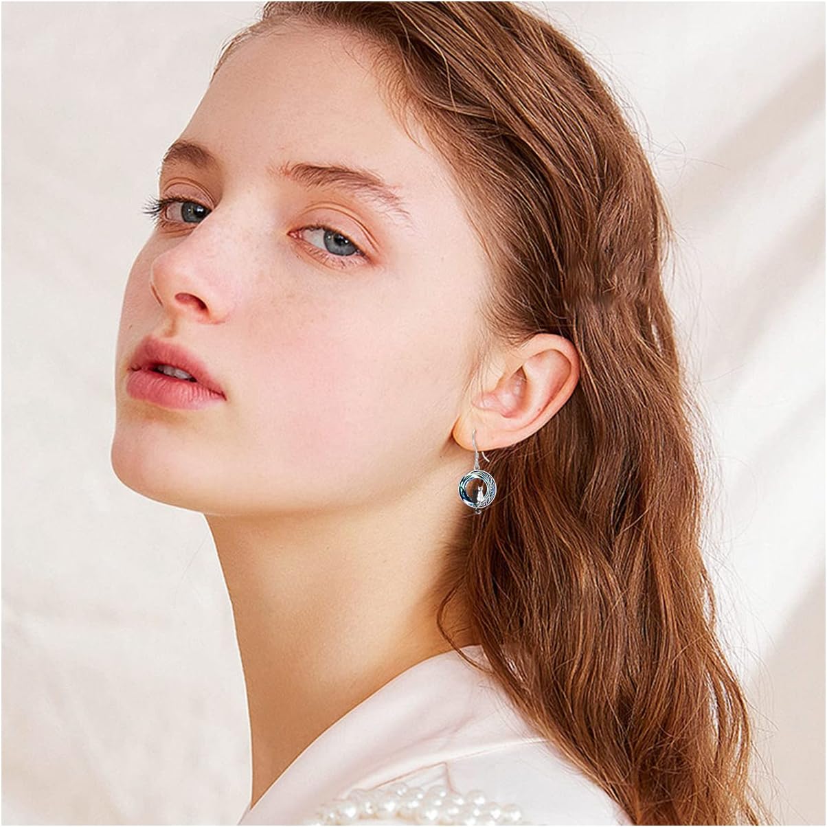 TOUPOP Cat on the Moon Earrings Sterling Silze Cut Animal Cat Dangel Drop Earrings with Circle Crystal Christmas Valentines Birthday Mothers Day Jewelry Gifts for Women Cat Lovers