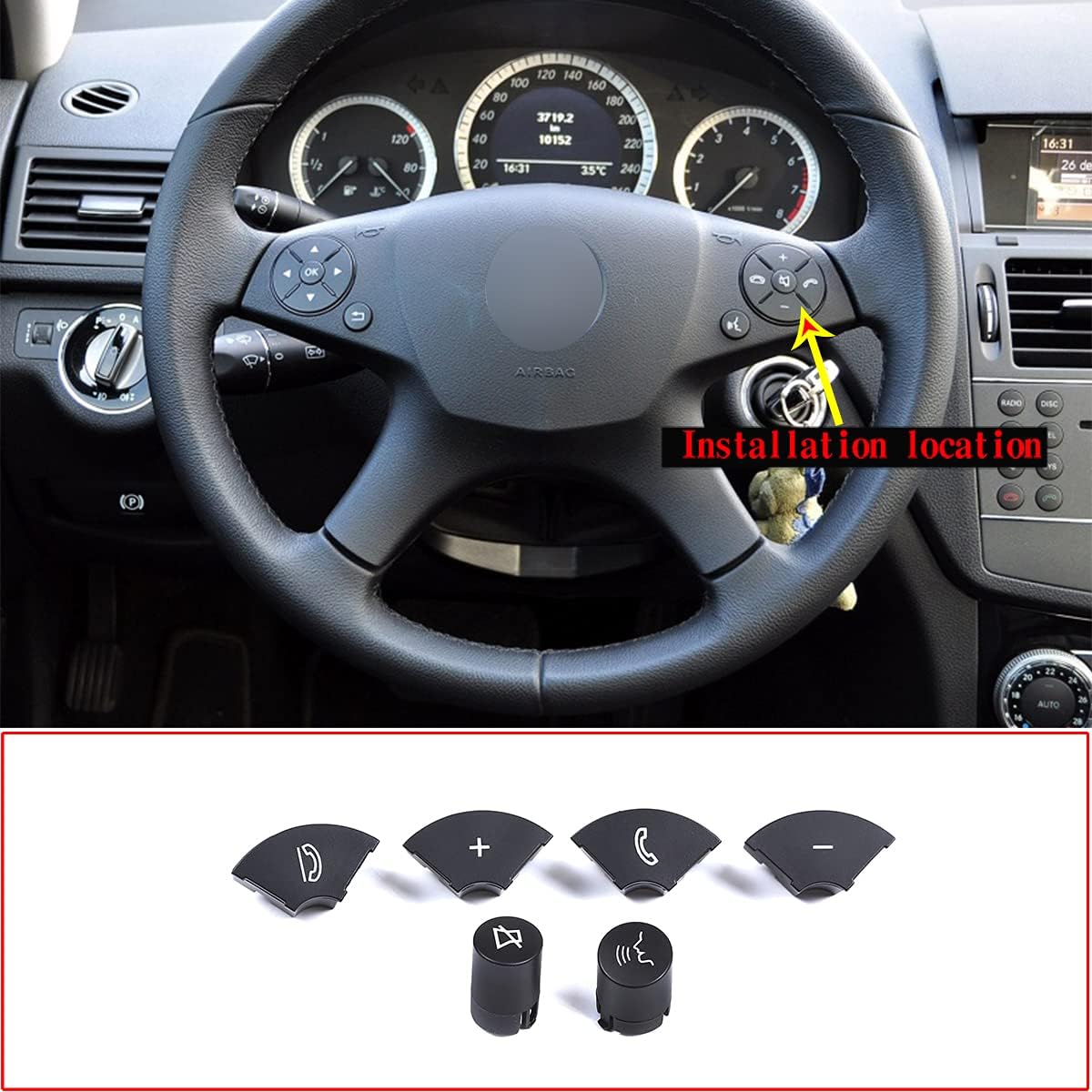 for Mercedes-Benz C-Class 2007-2010/E-Class 2010-2013/GLK 2008-2012 /W212 W204 Steering Wheel Button Switch Replacement Button (Right Black)