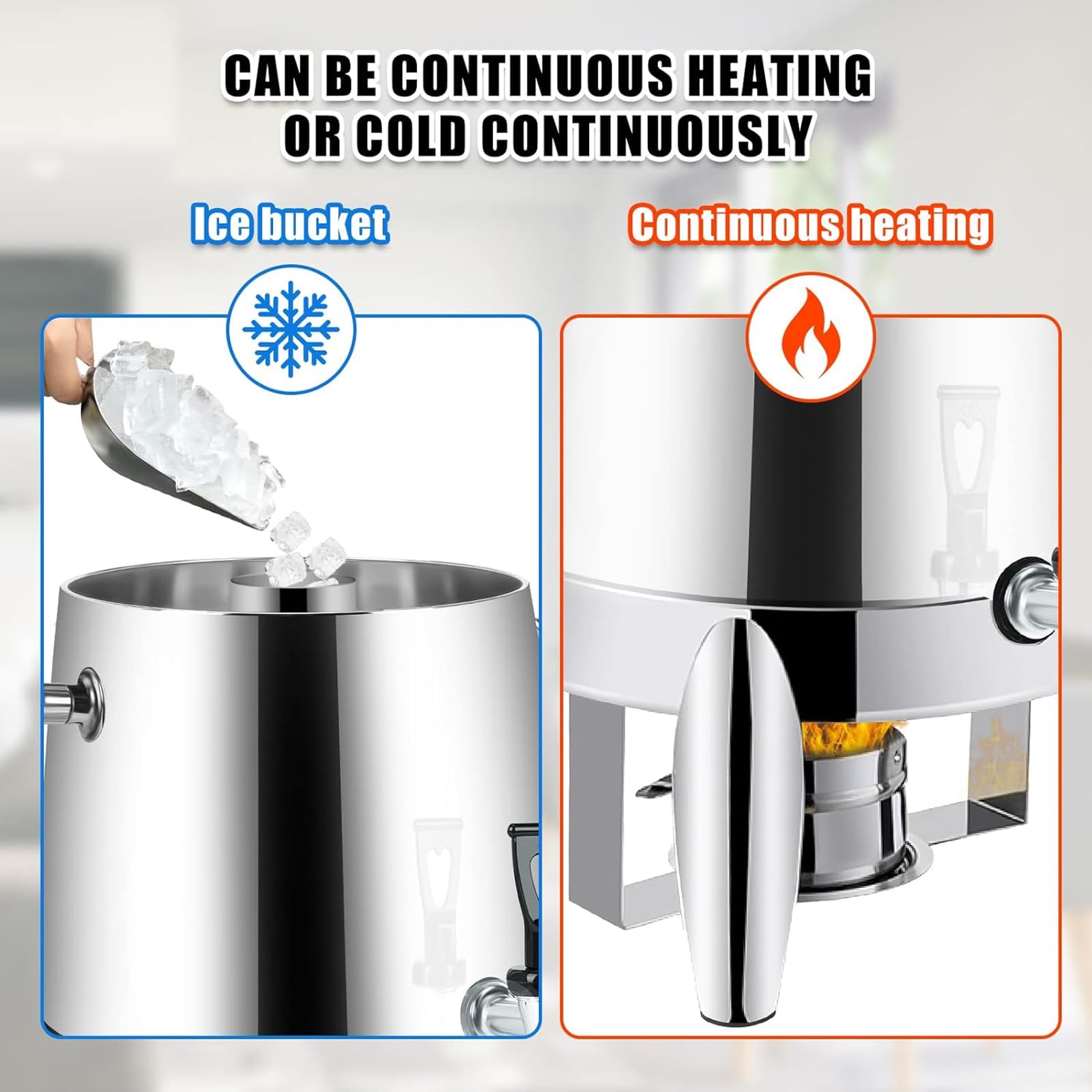 Urna de café con soporte para combustible, dispensadores de bebidas de acero inoxidable de 3,2 galones, lata de calentamiento continuo, té, agua, café, urna con espiga para fiestas, buffet, catering