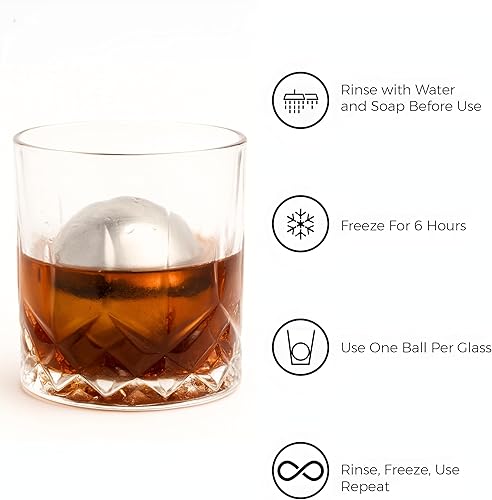 Miniatura 4 de 2 bolas de whisky de hielo de acero inoxidable XXL de alta calidad de 2.165 in con bandeja para congelador, piedras de whisky, bolas de cubitos de