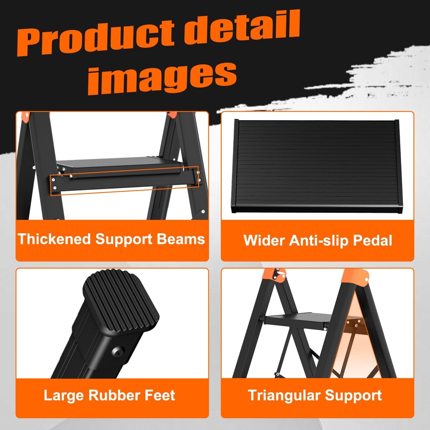 3 Step Ladder with Single Handrail,Retractable Handgrip 3 Folding Step Stool,Lightweight Aluminum Step Ladder 3 Step Folding,600lbs Max Load Capacity for Household,Kitchen,Office