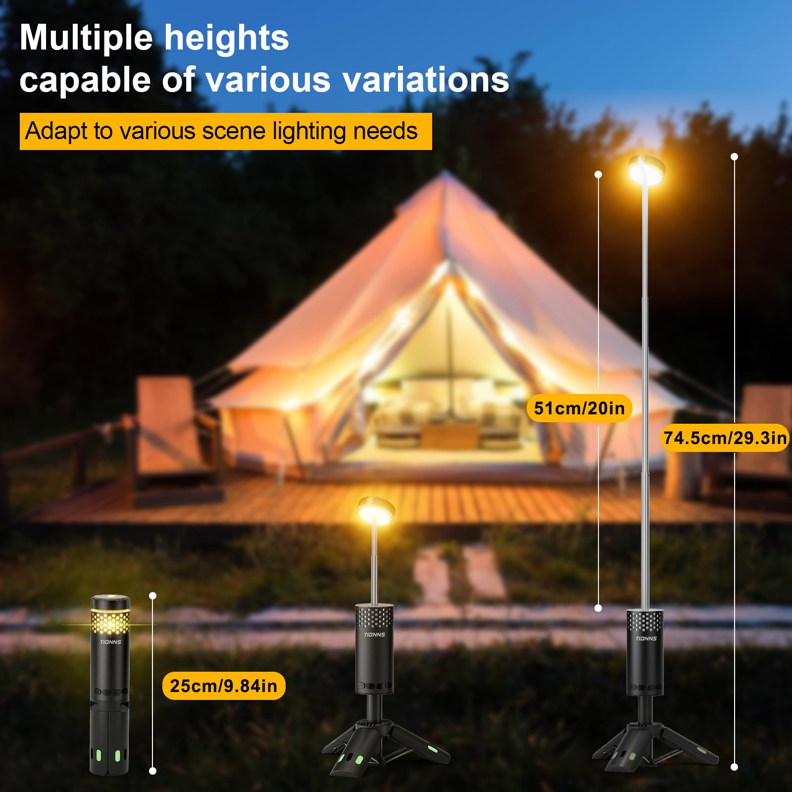 Luces de camping recargables, linterna de camping desmontable con soporte, lámpara telescópica impermeable para campamento, luz magnética colgante de trabajo, linternas LED para tienda de