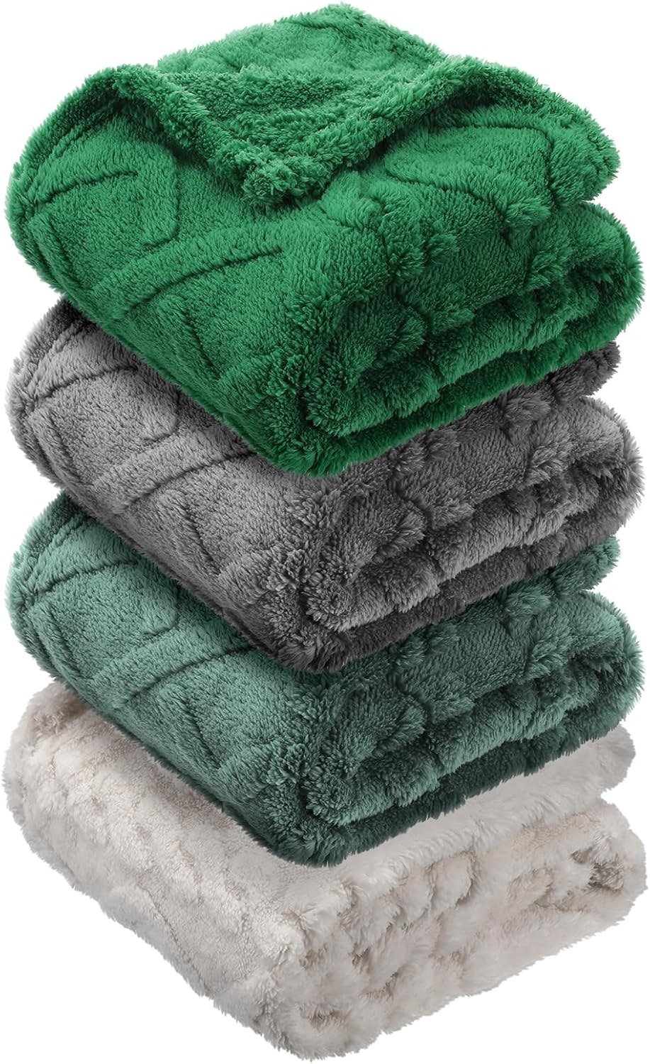 4 Pcs Fleece 30″ x 40″ 3D Fluffy Baby Blanket for Boys Nursery Little Girl Infant or Newborn Receiving Swaddling Blankets(Green Set)