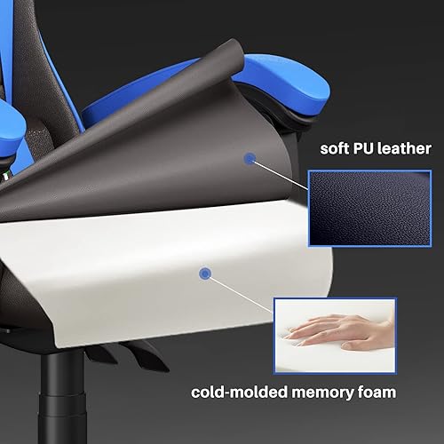 Miniatura 6 de Bigzzia Silla de videojuegos, sillas ergonómicas de videojuegos con almohada y soporte lumbar, silla de computadora ajustable en altura estilo