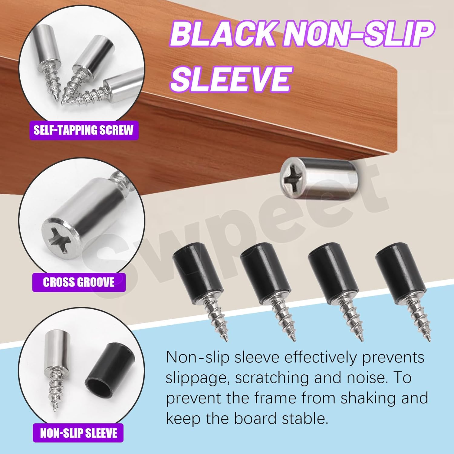 Swpeet 120Pcs 6 Styles Shelf Pins Kit, Nickel Plated Shelf Support Pegs Bracket with Non-Slip Sleeve, Dowel Pins Cabinet Furniture Shelf Pins Support Holders for Shelf Cabinets Closet