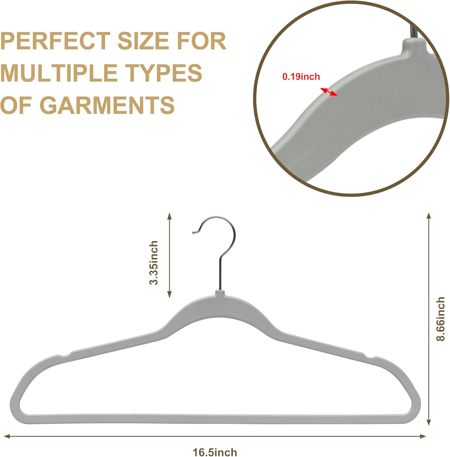 Quality Hangers 200 Pack Slim Plastic Hangers for Clothes - 16.5" Won't Crease Your Clothes, Heavy Duty Non-Velvet Gray Hangers, 360° Swivel Chrome Hook Dresses Coats Shirts