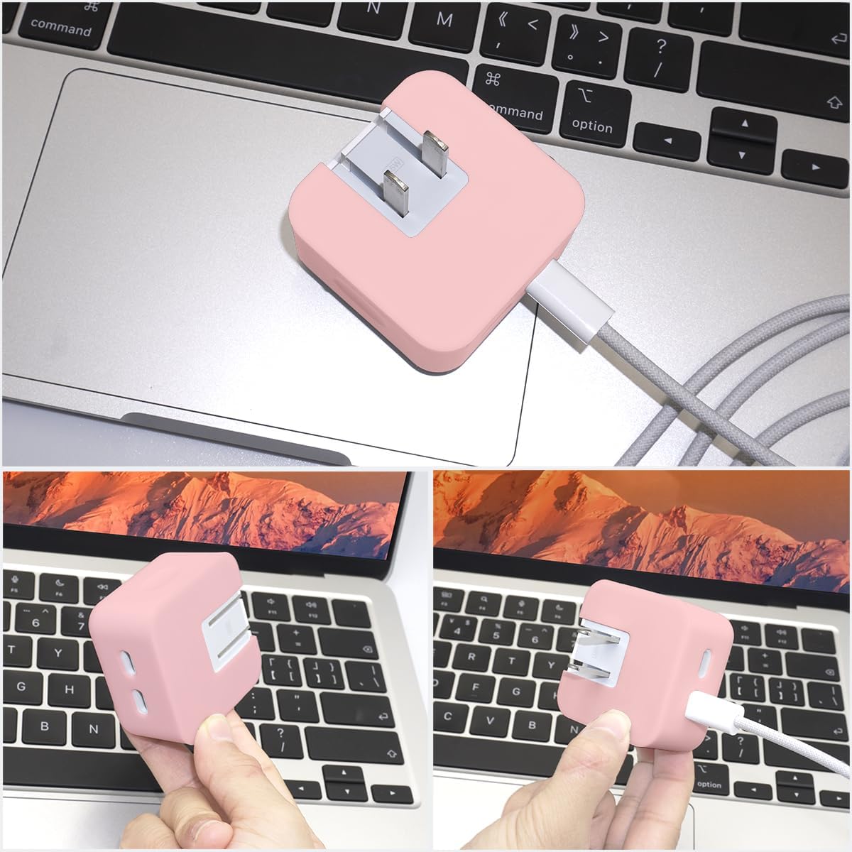 35W Dual USB-C Port Soft Silicone Charger Cover for MacBook Air 13.6 15 inch M3 M2 Chip 2024 2023, 35W Dual USB-C Port Power Adapter Protective Case Sleeve, Pink - Image 6