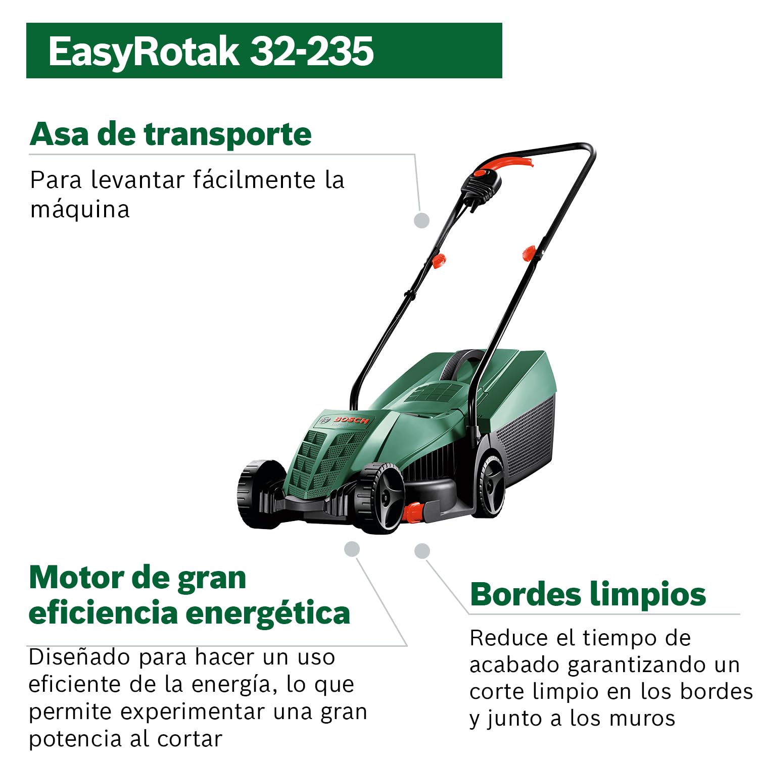 Bosch cortacésped con cable EasyRotak 32-235 (1200 W de potencia del motor, ancho de corte: 32 cm, cesta colectora de 31 litros, adecuado para jardines pequeños)