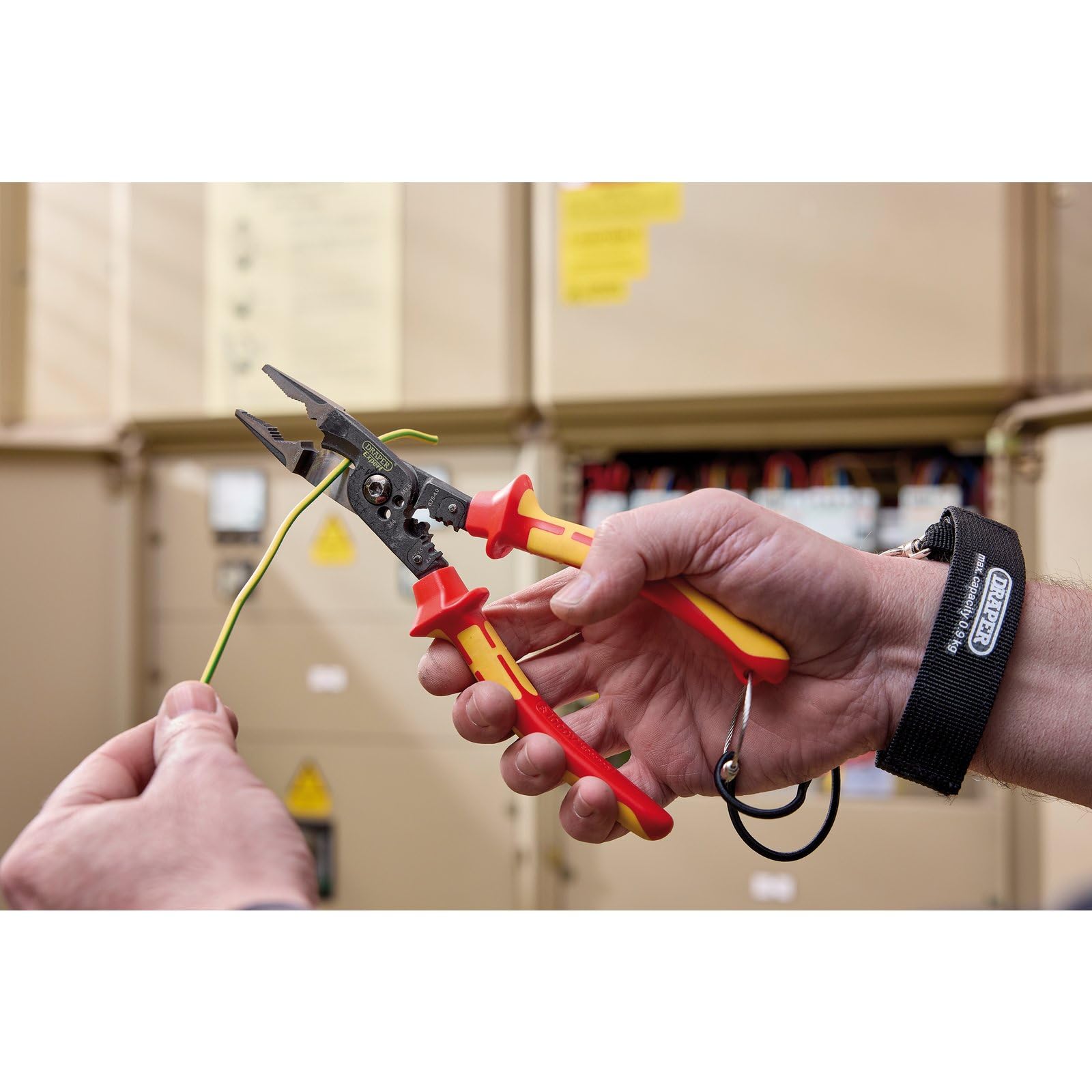 Draper 94605 XP1000 VDE Tethered 8-in-1 Electricians Pliers, 215mm, Red and Yellow - Image 3