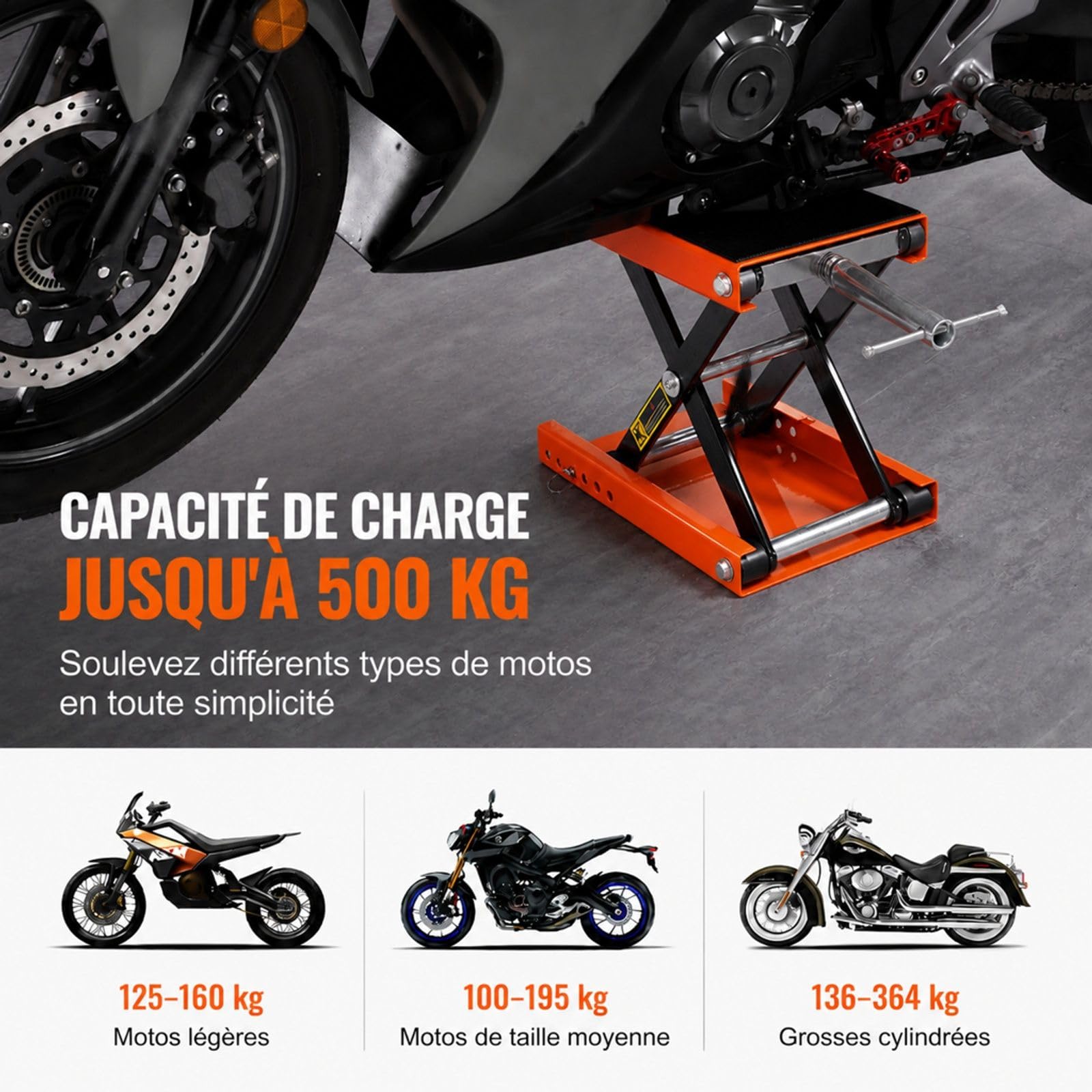 Cric de Moto hydraulique à Ciseaux, Pont élévateur Moto avec Plateforme et poignée pour Entretien de Moto, Quad et ATV en Atelier