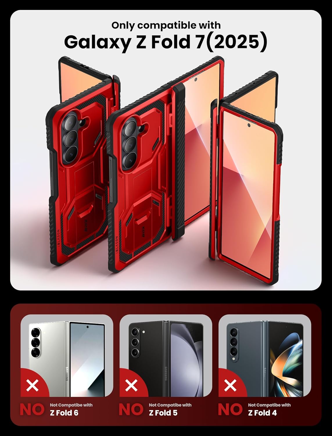 i-Blason Armorbox for Samsung Galaxy Z Fold 7 Case with Stand [9H+ Tempered Glass Screen Protector] [Hinge Protection] Full-Body Heavy Duty Rugged Shockproof Protective Case for Z Fold 7 (Red)