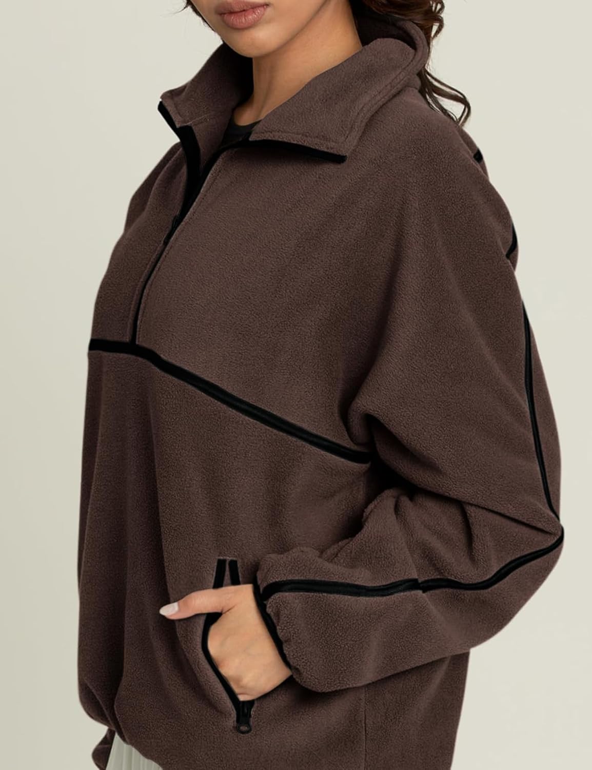 Yimoon Women's Oversized Sweatshirt Quarter Zip Fleece Pullover Casual Long Sleeve Loose Fall Fuzzy Tops Jacket Pockets - Image 2