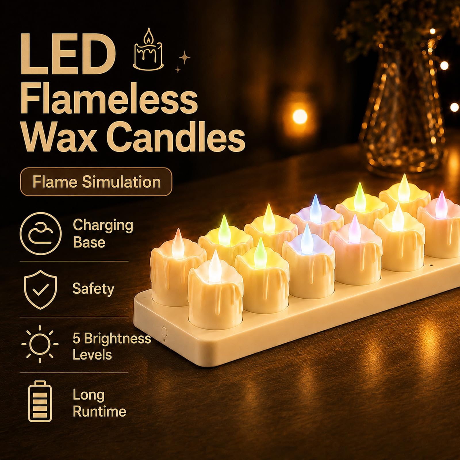 12 Stück Wiederaufladbare Teelichter Flackernd mit Fernbedienung und Timerfunktion, LED Kerzen mit Ladestation für Party Zimmer Wohnzimmer Halloween Weihnachten Deko