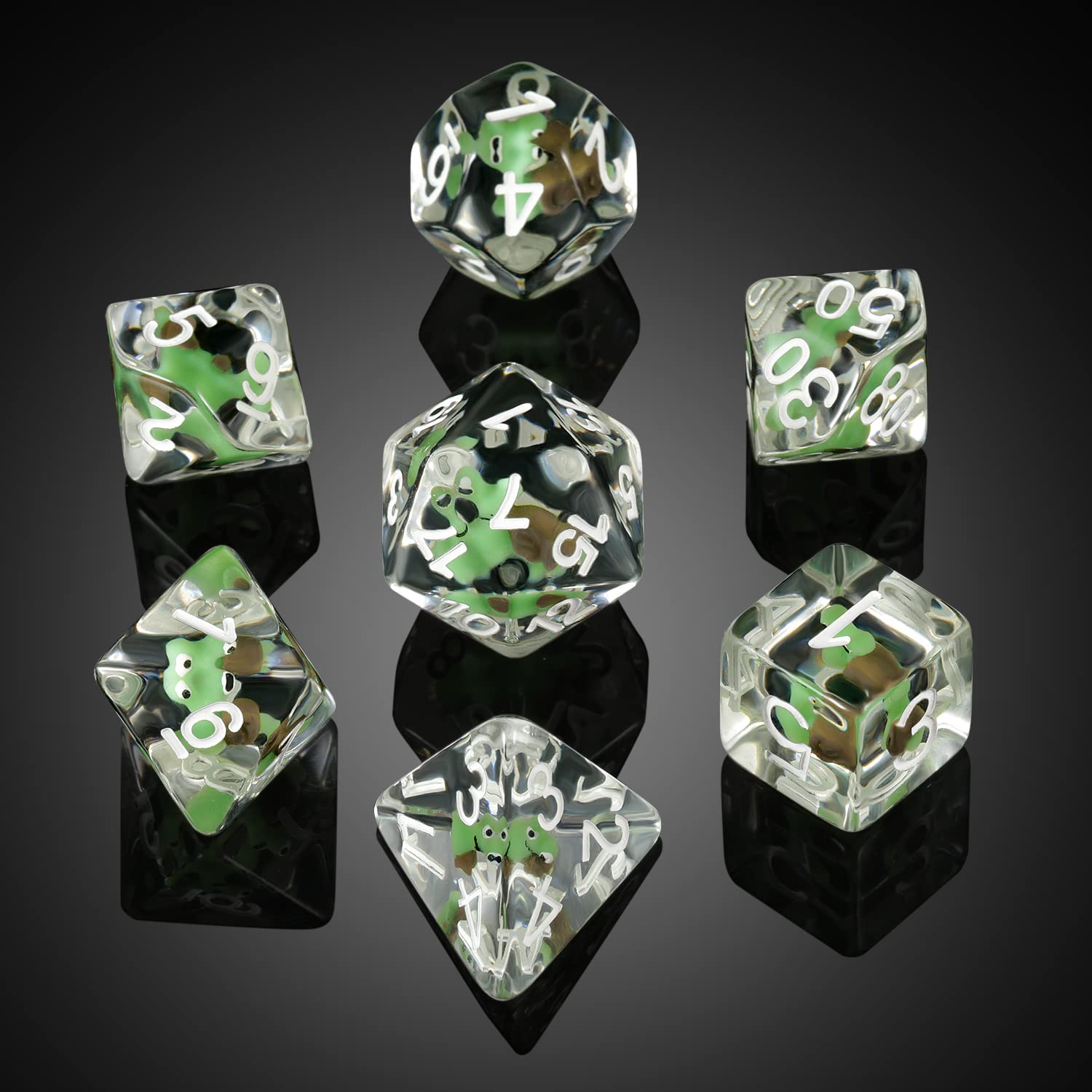 Snail Dice Set DND, DNDND Resin 7 D&D Würfel mit Samtbeutel für Dungeons and Dragons D&D Rolling Games und Tabletop Games (grüne Schnecke)