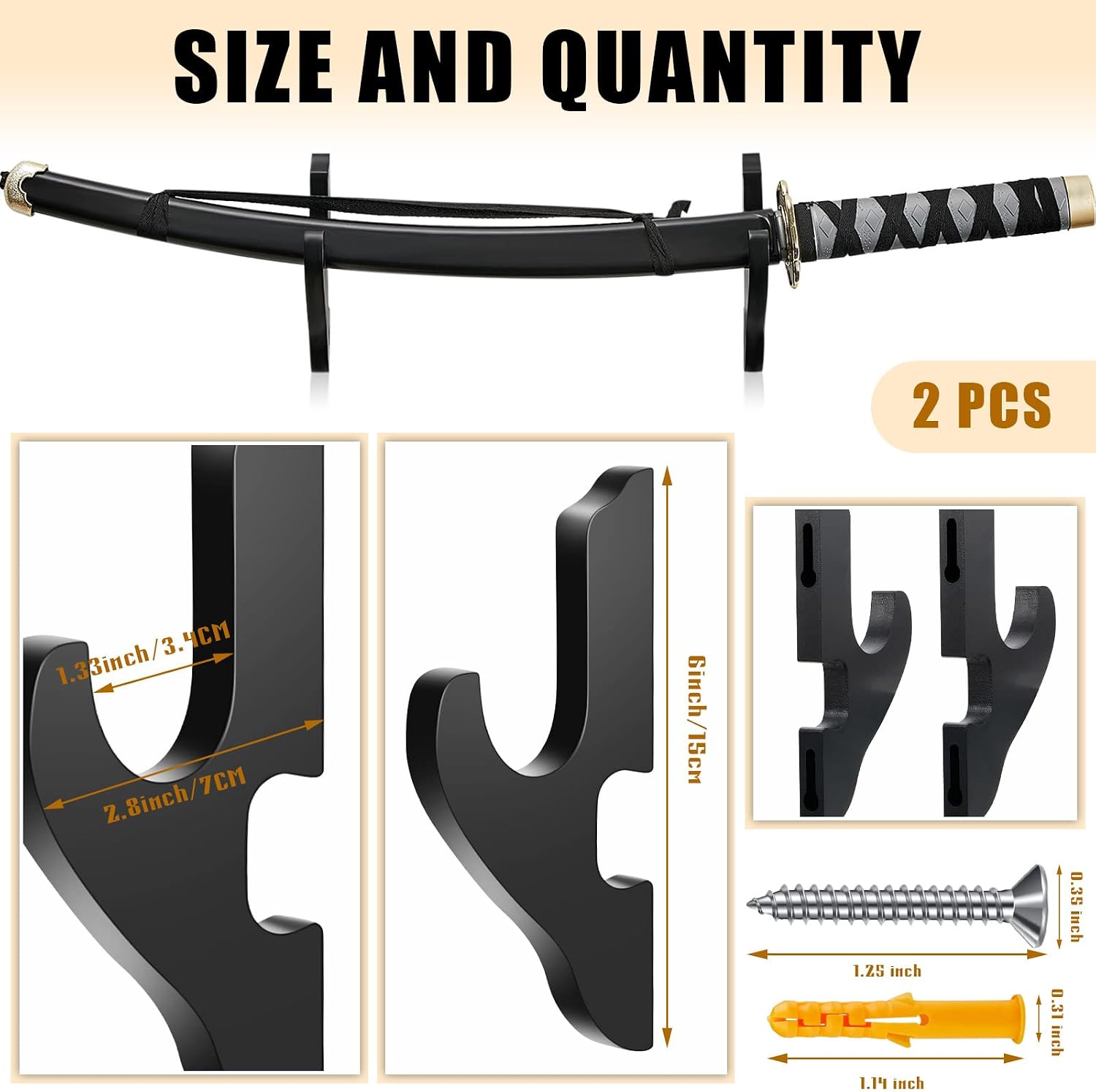 Yookeer 2 Pieces Sword Wall Mount Katana Holder Samurai Sword Display Wood Arts Weapons Stand Wooden Adjustable Cosplay Hook Hanger for Samurai Weapon Saber Tanto Rack