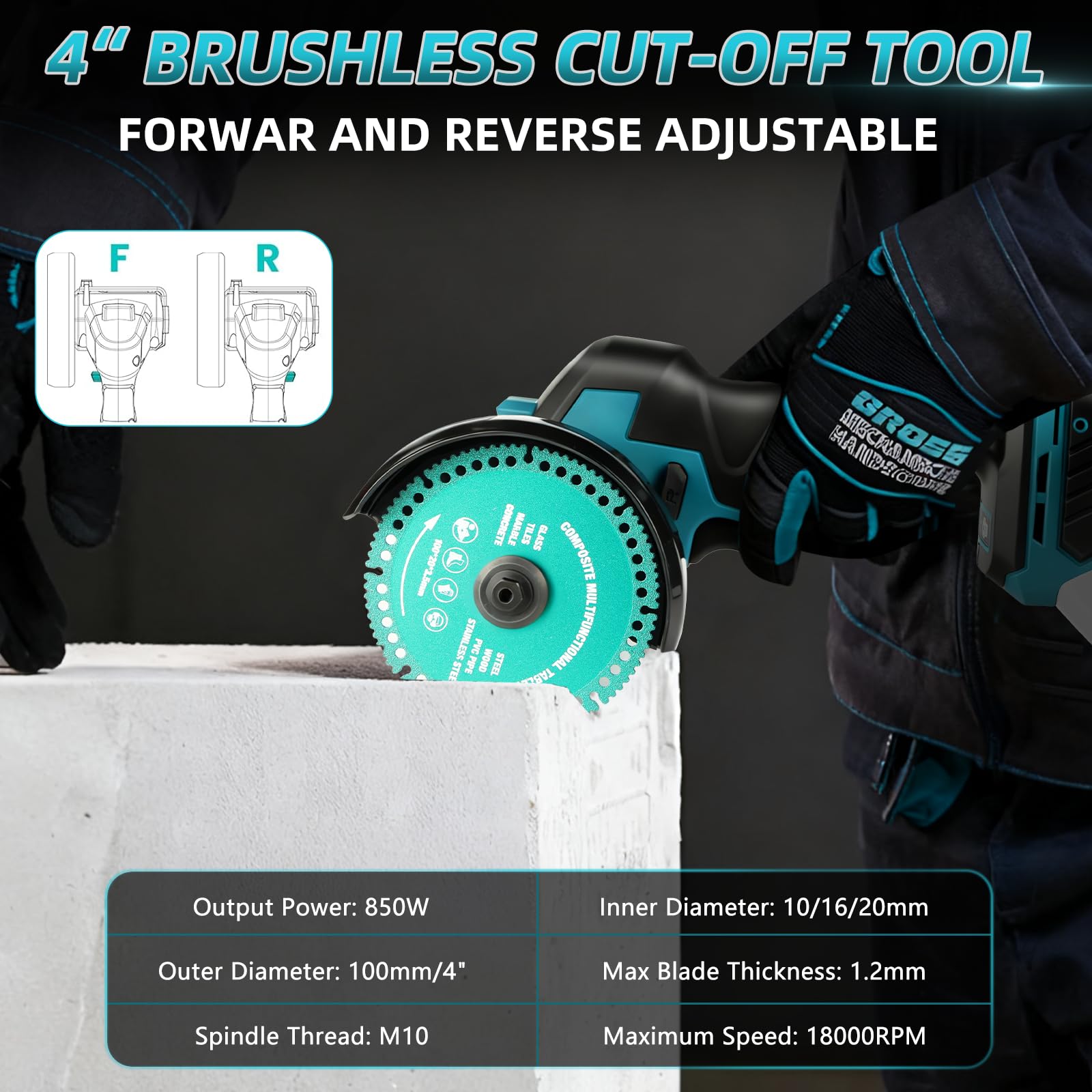 Sega circolare a batteria da 4 pollici, compatibile con batteria Makita da 18 V (senza batteria), mini sega circolare brushless da 18.000 giri/min, 2 lame, 3 livelli di velocità e luce LED per legno