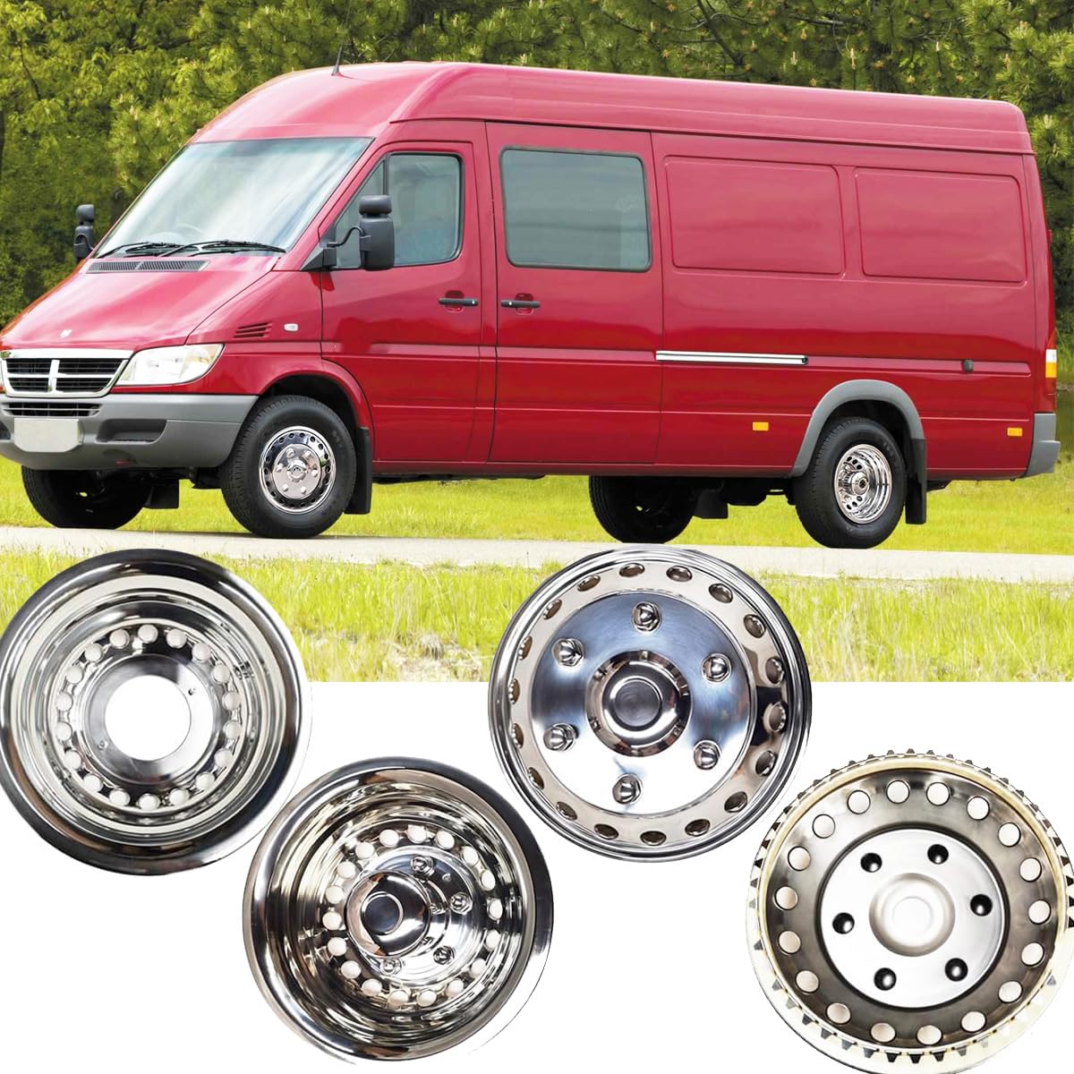 4pcs 16" Polished 304 Stainless Steel Wheel Simulators for Sprinter Van