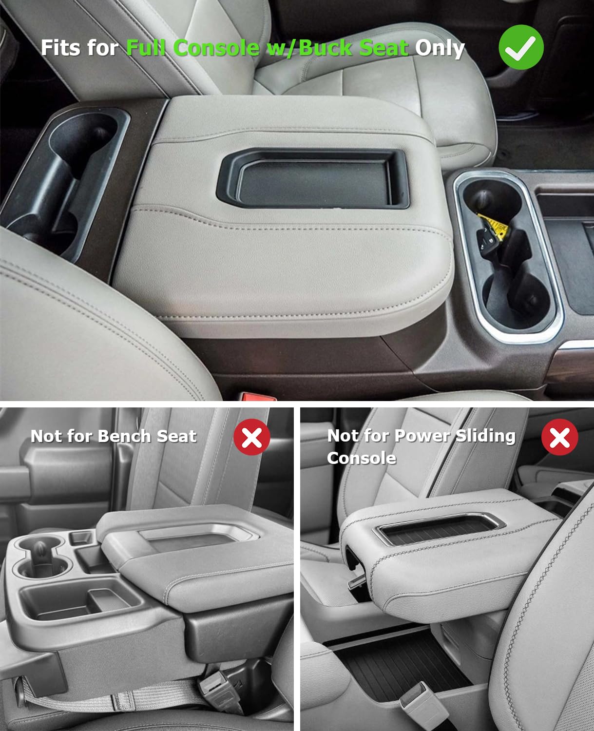 INTGET Pokrowiec na konsolę środkową do Chevy Silverado i GMC Sierra Accessories 2019 2020 2021 2022 2023 2024 2025, skórzany podłokietnik, osłona podłokietnika (czarna podkładka, siedzisko kubełkowe