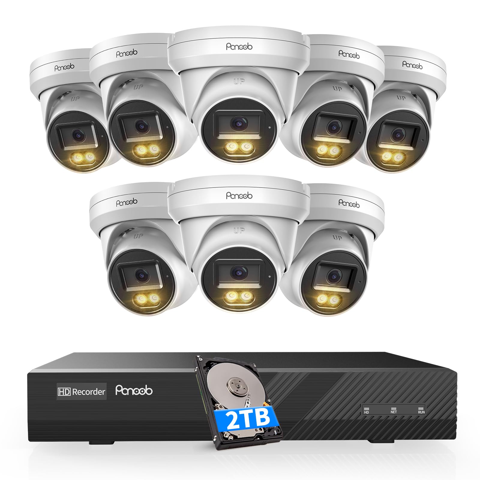 8 Channel Security Camera System PoE, 8X 5MP Wired IP Dome Turret Camera with Smart Color Night Vision, Remote Access, AI Human Detection, Built-in Mic, 4K 8CH NVR 2TB HDD, PD93BA0808-5MD
