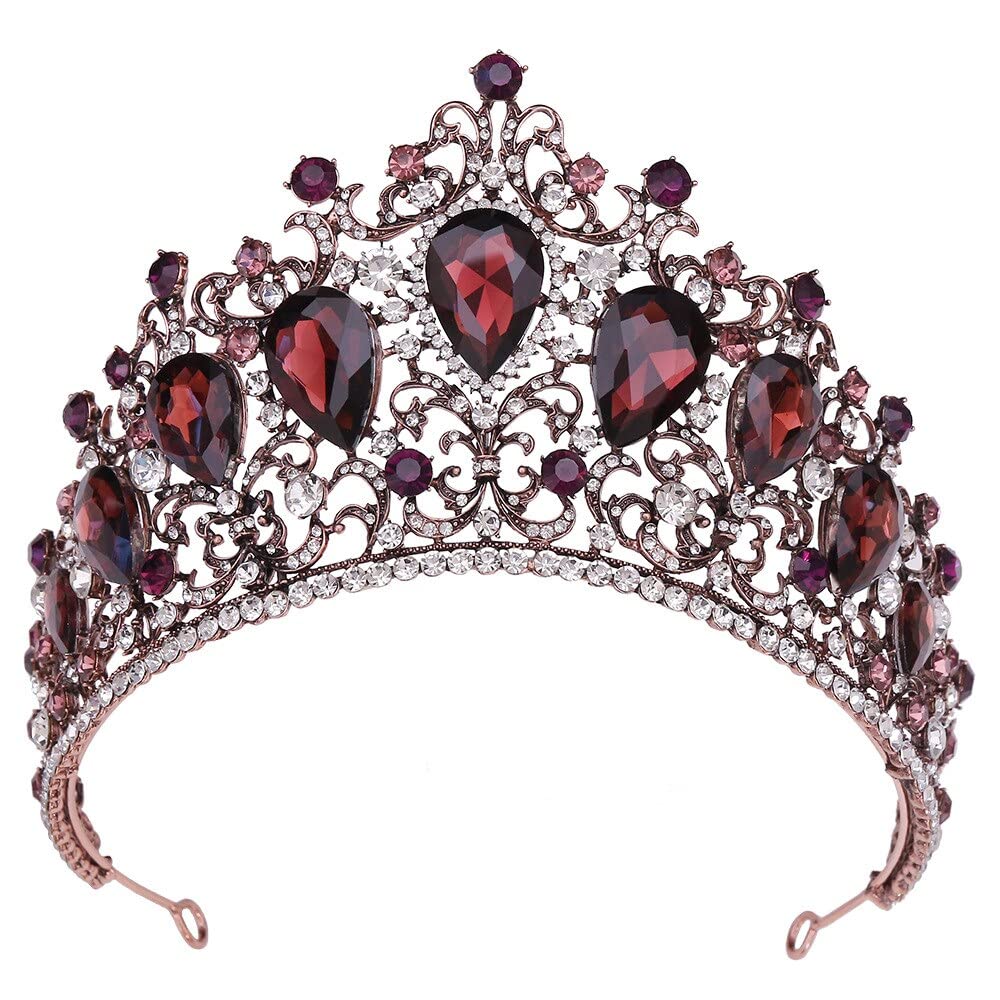 Hecho a Mano Mujeres Tiaras Luxury Barroque Antiguo Purple Crystal Hair Jewelry Crowns for Novia de Novia de Novia Pageant Diadema de Boda (Metal Color : Antique Red Purple)