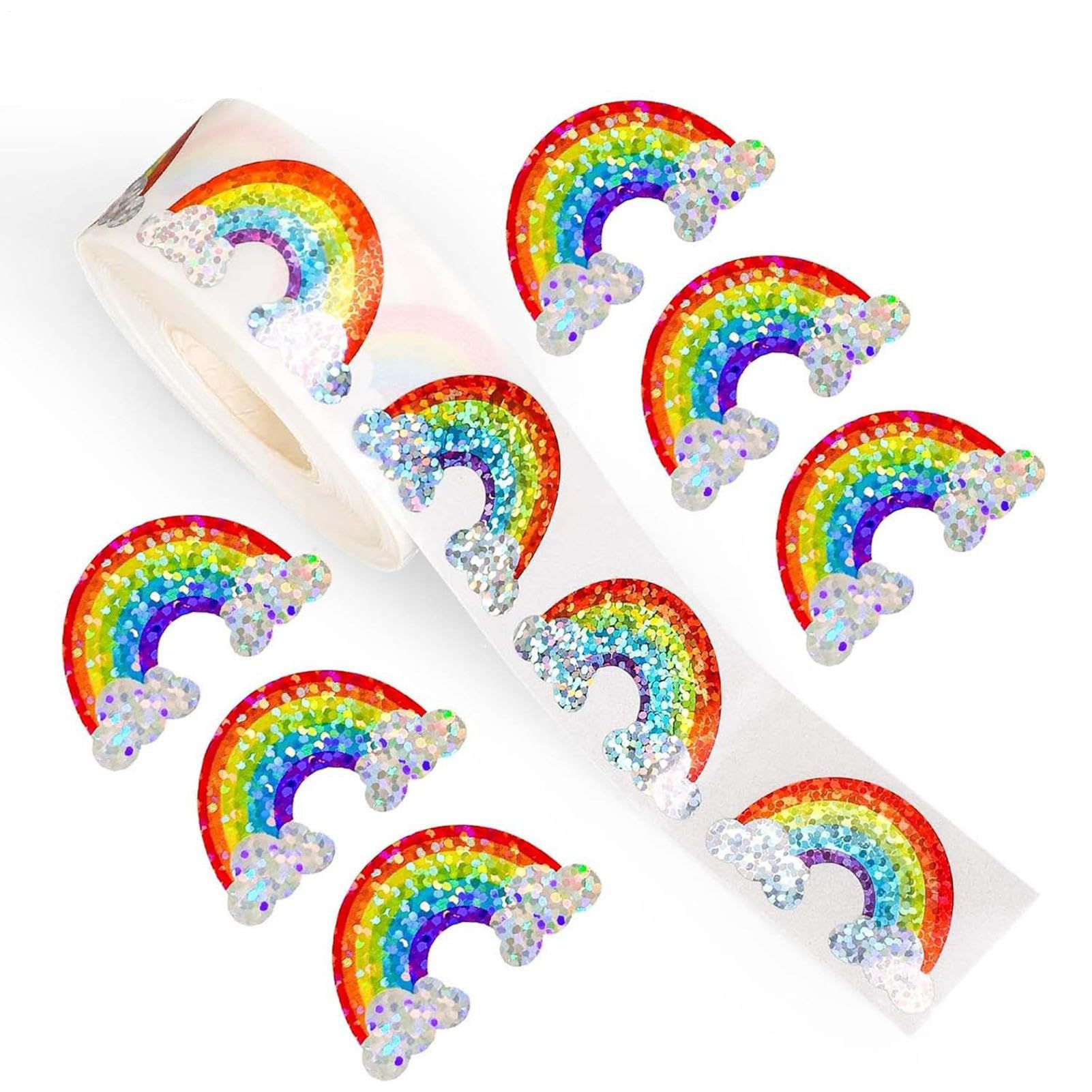 Glitter Circle Stickers, 500 Pieces Rainbow Stickers Roll, Self-Adhesive Decals for Gift Packaging, Kids' Art Projects, Party Supplies, Planner Decor, and Classroom Reward Systems