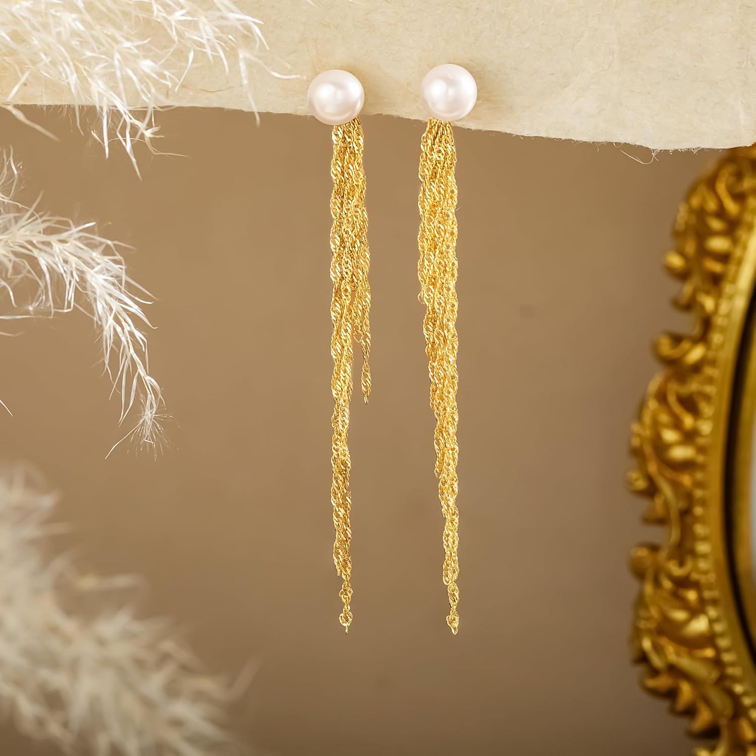 CHESKY Pearl Earrings for Women Small Freshwater Pearl Drop Dangle Earrings 14K Gold Plated Dainty Stud Earrings for Women Elegant Gold Studs Trendy Bridal Wedding Jewelry Gifts - Image 6