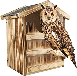 Owl House ，Barn Owl Bird House,Owl Nesting Box,Large Handmade Wooden Rectangular Opening Bird Box,with Mounting Screws,with Mounting Screws and A Bag of Wood Shavings, Easy Assembly Required