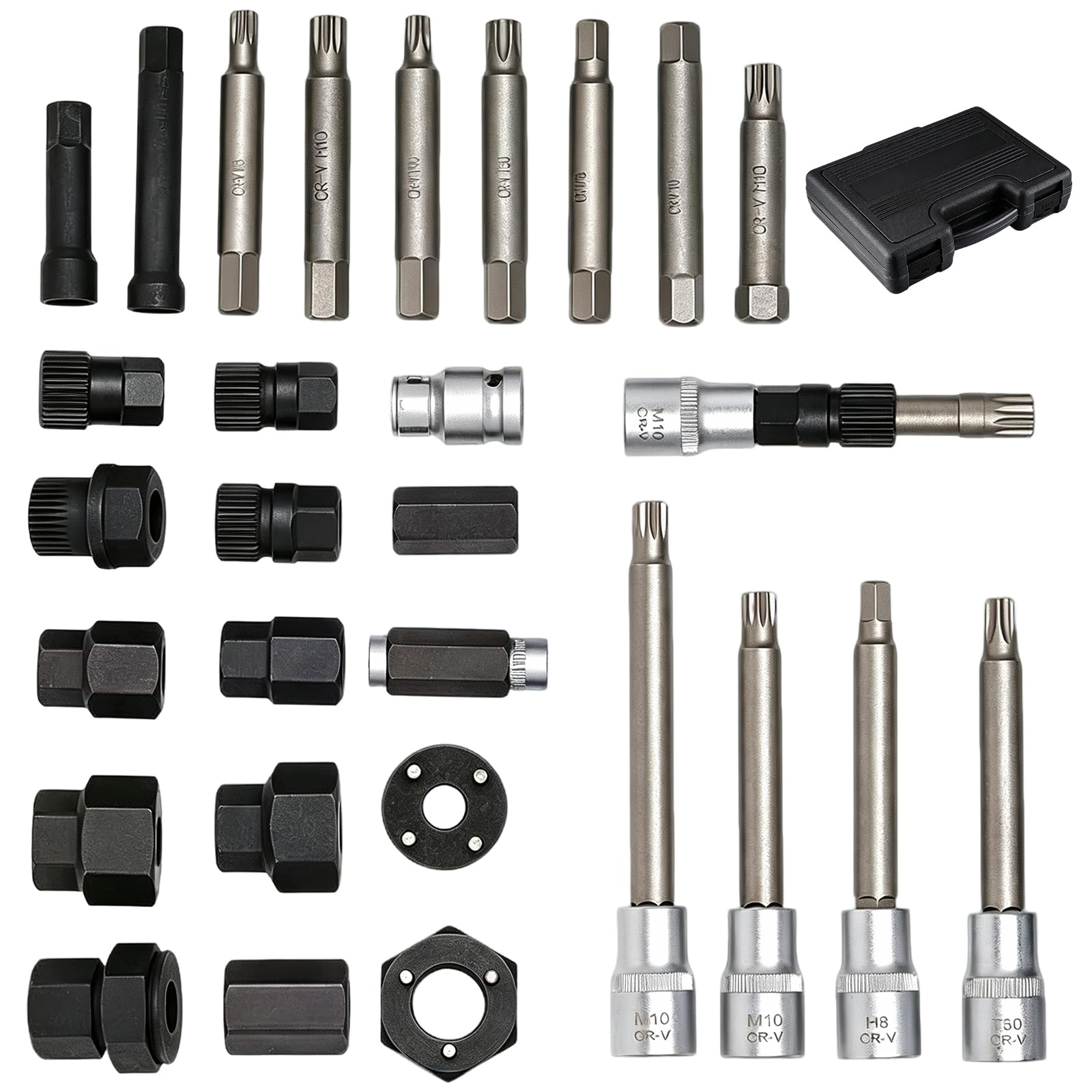 FreeTec 30tlg Lichtmaschine Freilauf Werkzeug Satz, 1/2" 3/8" Lichtmaschinen Werkzeugsatz, Universal Generatorfreilauf Werkzeug Freilauf Steckschlüssel mit 33 Zähne für VW Ford Audi Fiat