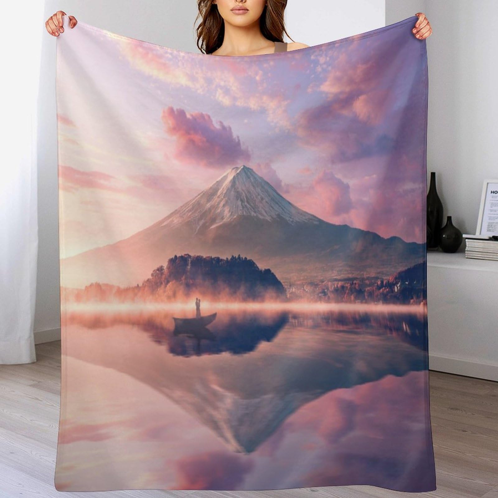 Couverture chaude en flannel Mont Fuji, un plaid doux et isolant pour affronter le froid