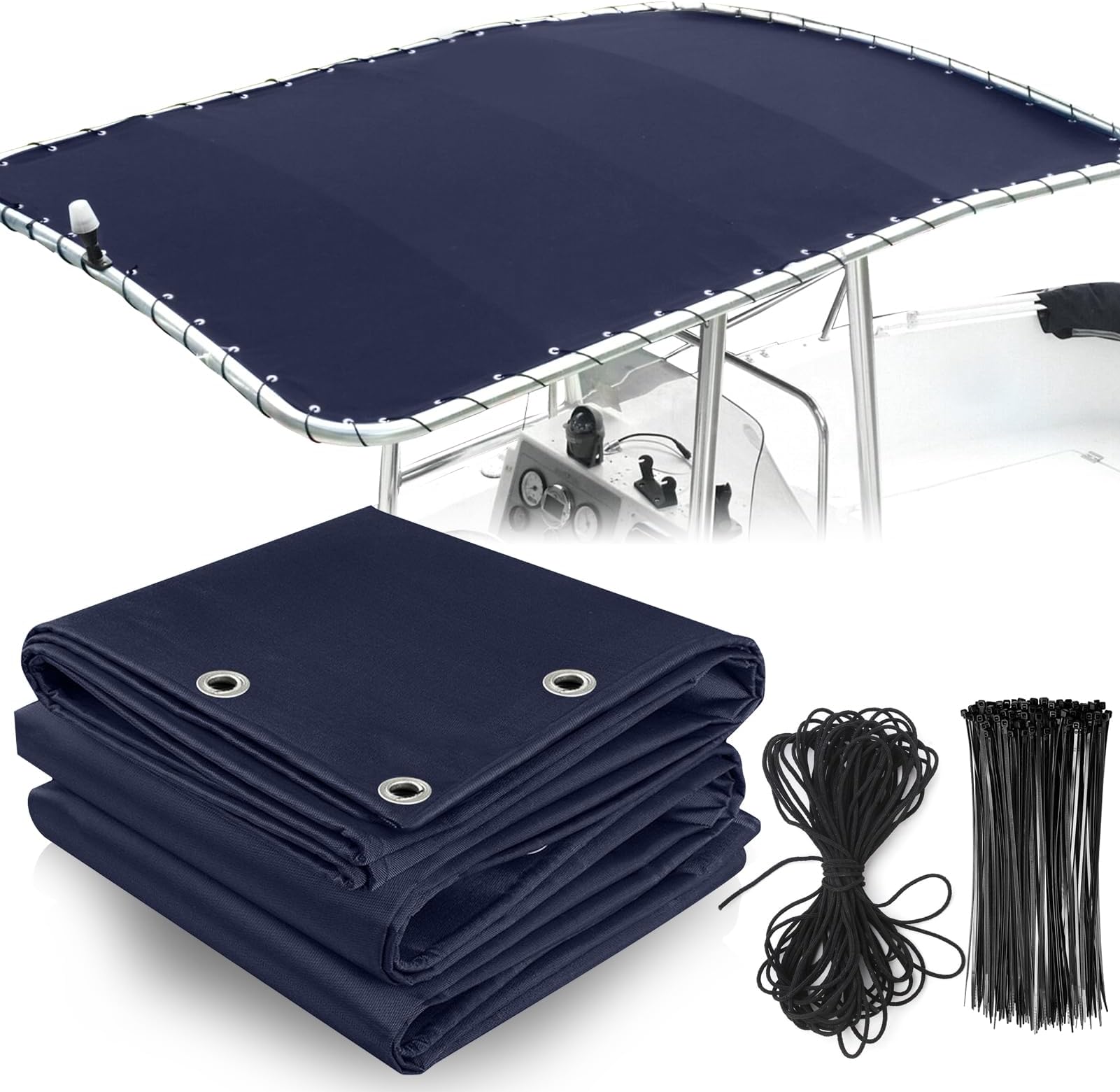 Boat T top Canvas Replacement with Storage Bag 900D Heavy Duty Waterproof T-Top Canvas Without Frame Navy Blue (109" x 72")