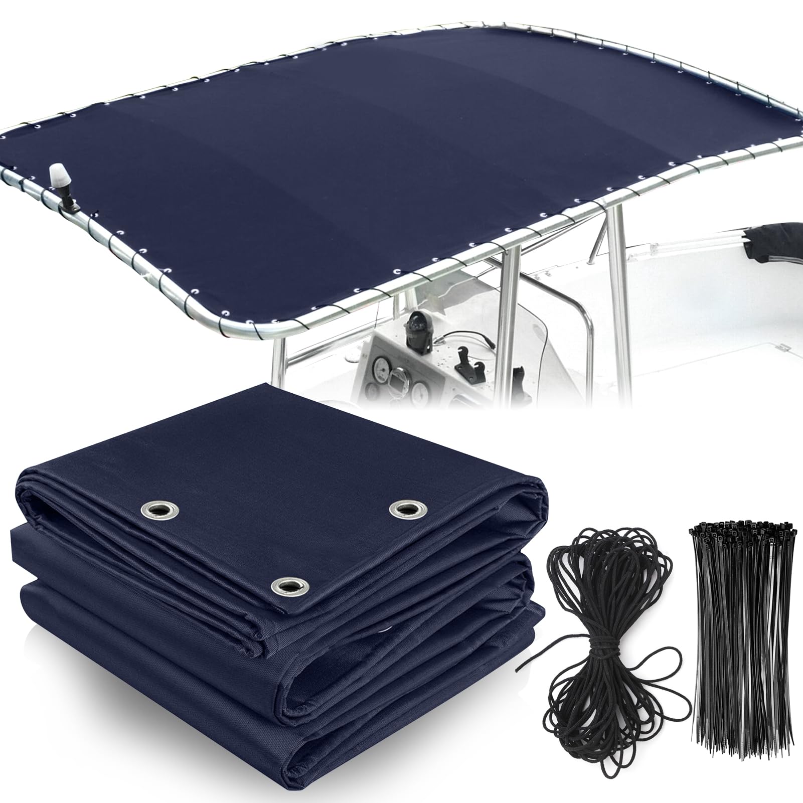 Boat T top Canvas Replacement with Storage Bag 900D Heavy Duty Waterproof T-Top Canvas Without Frame Navy Blue (109" x 72")
