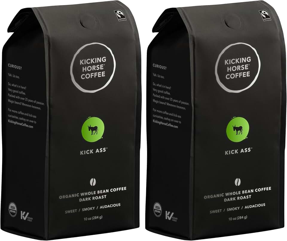 Kicking Horse Coffee, Kick Ass, Dark Roast, Whole Bean, 10 Oz, (Pack of 2)
