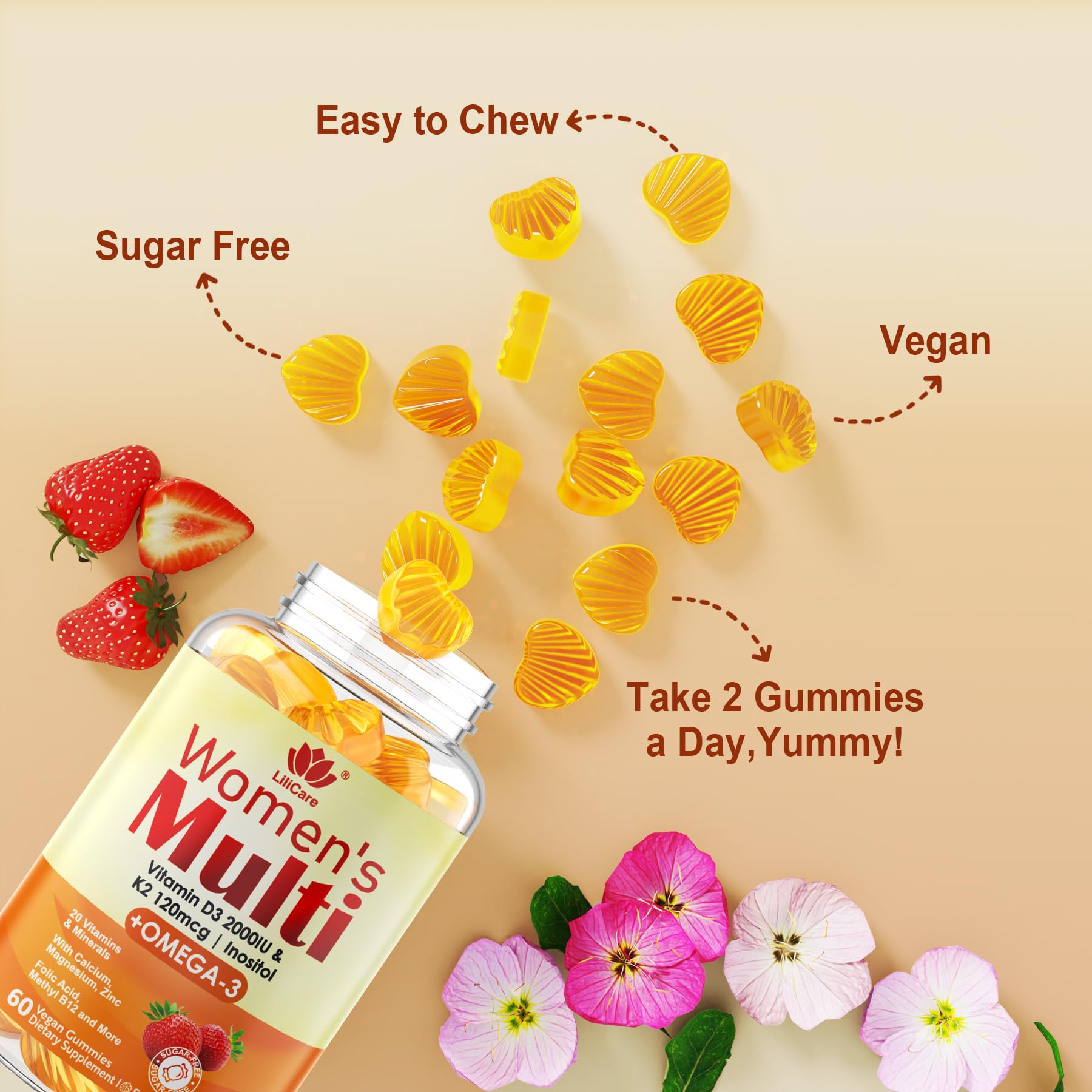 Womens Multivitamin Gummy, w/Omega 3（DHA/EPA), Methyl B12, Calcium, 120 Cts — Amazon image 8