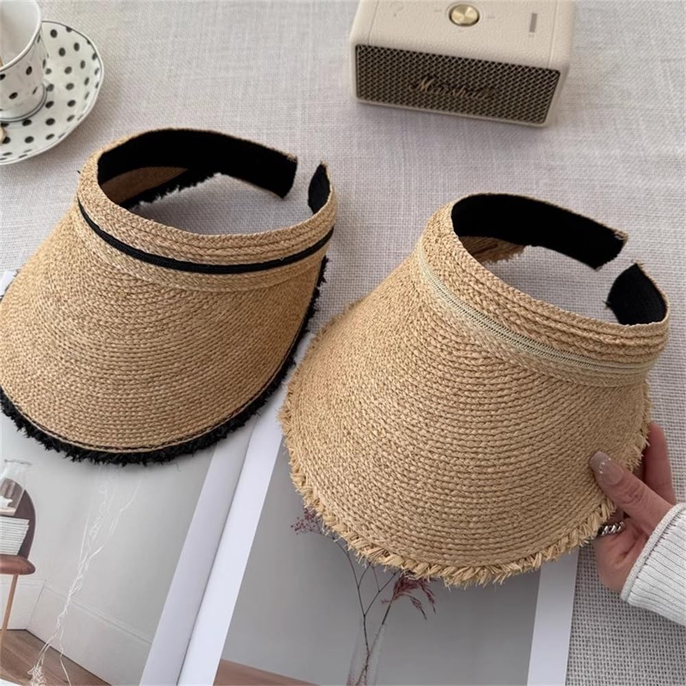 Visera de Paja para Mujer Sombrero de Paja Playa ala Grande Verano for Mujer, Sombrero Hueco Rafia para Sombreado al Aire Libre