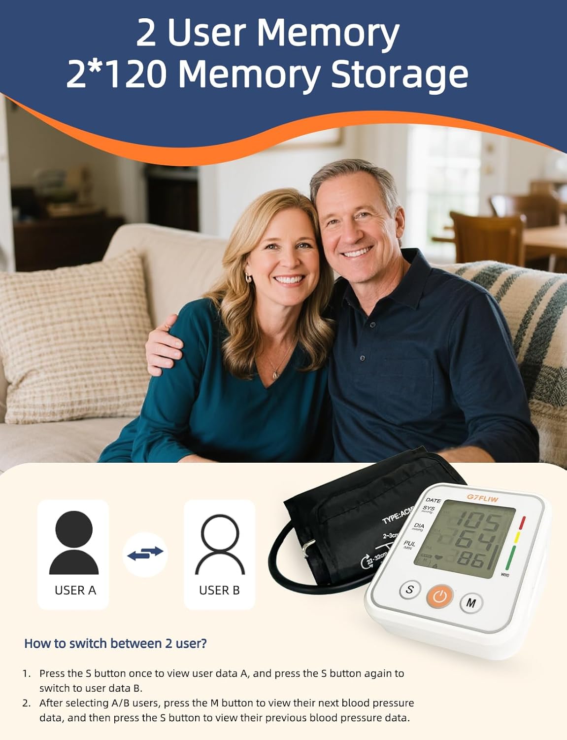 Blood Pressure Monitor for Home Use, Rechargeable Bp Cuff Upper Arm with 8.7"-12.7", 2x120 Memory Voice Broadcast Blood Pressure Machine, Home Arrhythmia Hypertension Detector, Ideal Gift