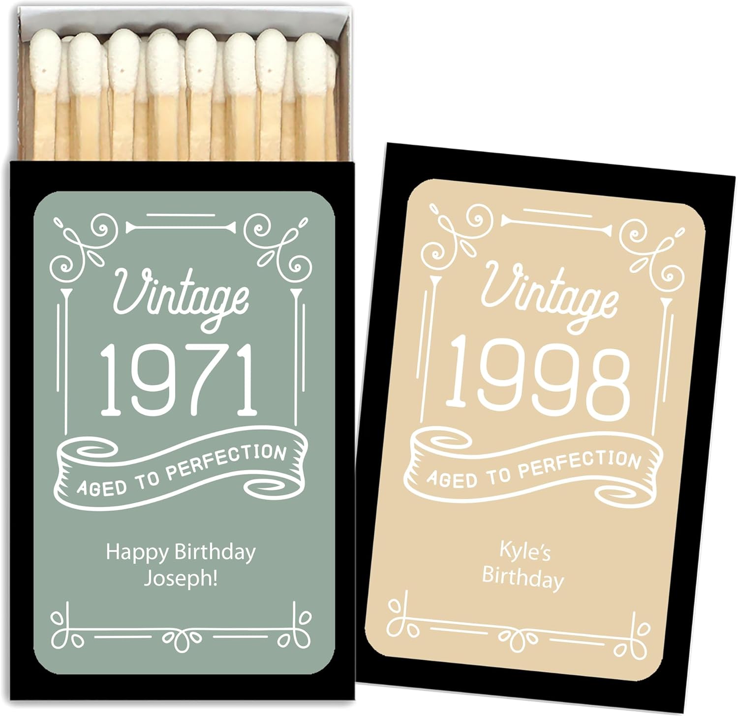 Birthday Party Favor Matches, 40th BDay Party, 50th Party Favors, Personalized Matchboxes, Milestone Birthday Celebration (Set of 50 Matchboxes) (Black Box)