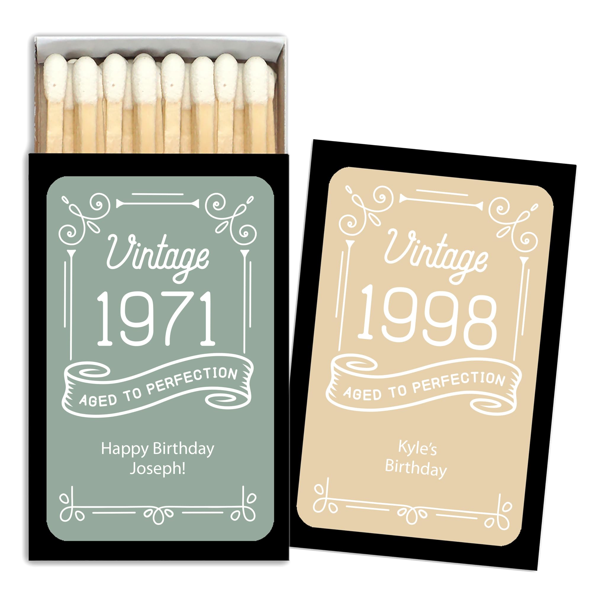 Birthday Party Favor Matches, 40th BDay Party, 50th Party Favors, Personalized Matchboxes, Milestone Birthday Celebration (Set of 50 Matchboxes) (