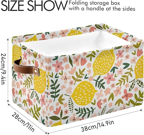Miniatura 3 de susiyo Contenedores grandes plegables de almacenamiento, hermosas cestas de almacenamiento de tela de limón floral, canastas decorativas plegables